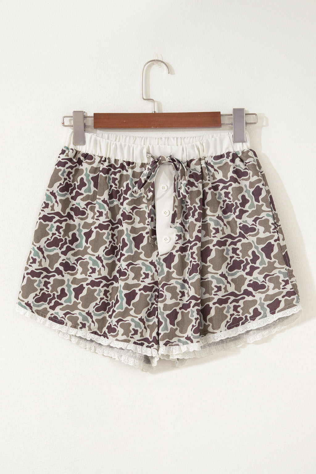 Khaki Camo Ruffle Boxer Shorts | Lace Trim | S-XL