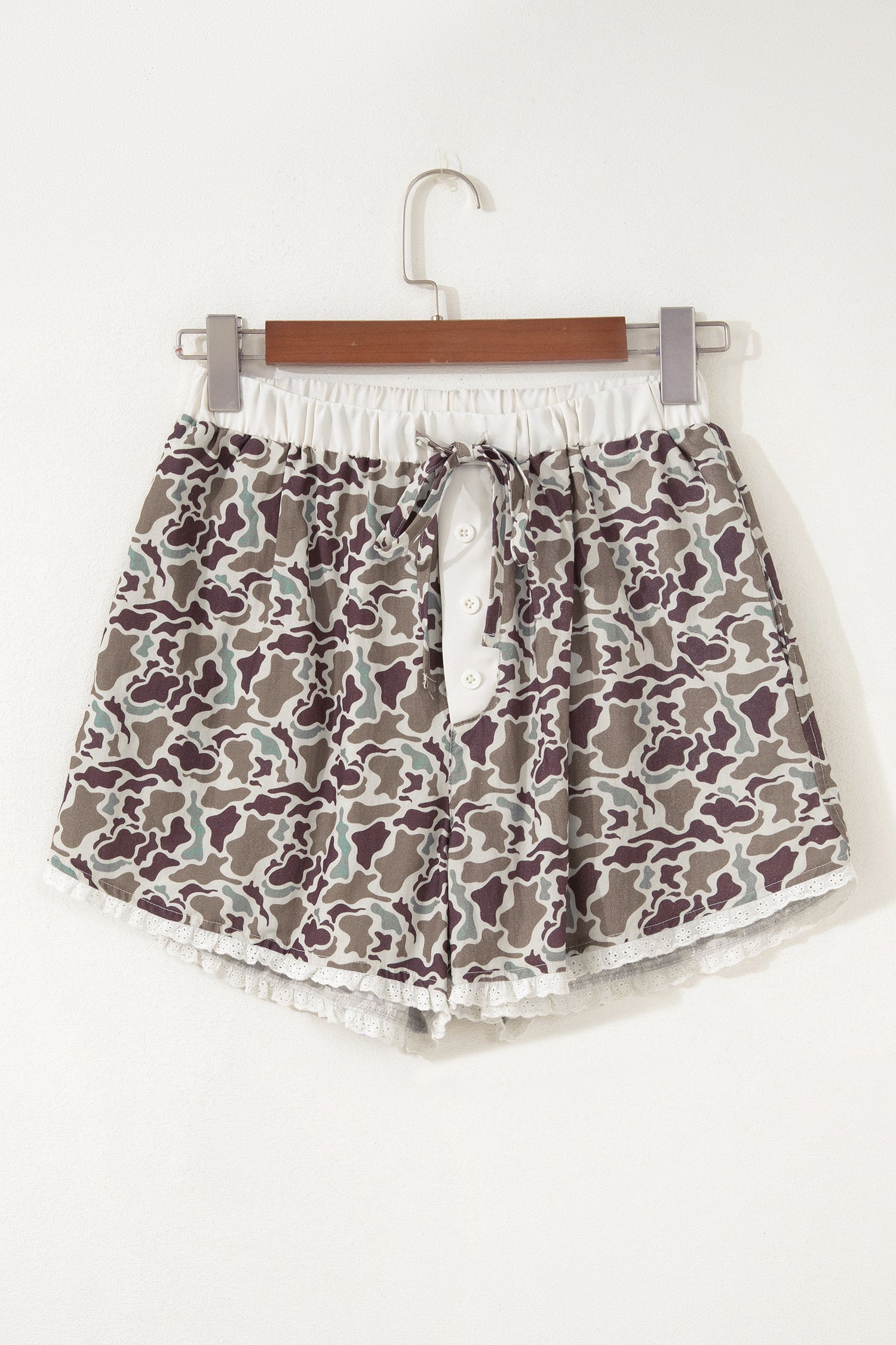 Khaki Camo Ruffle Boxer Shorts | Lace Trim | S-XL