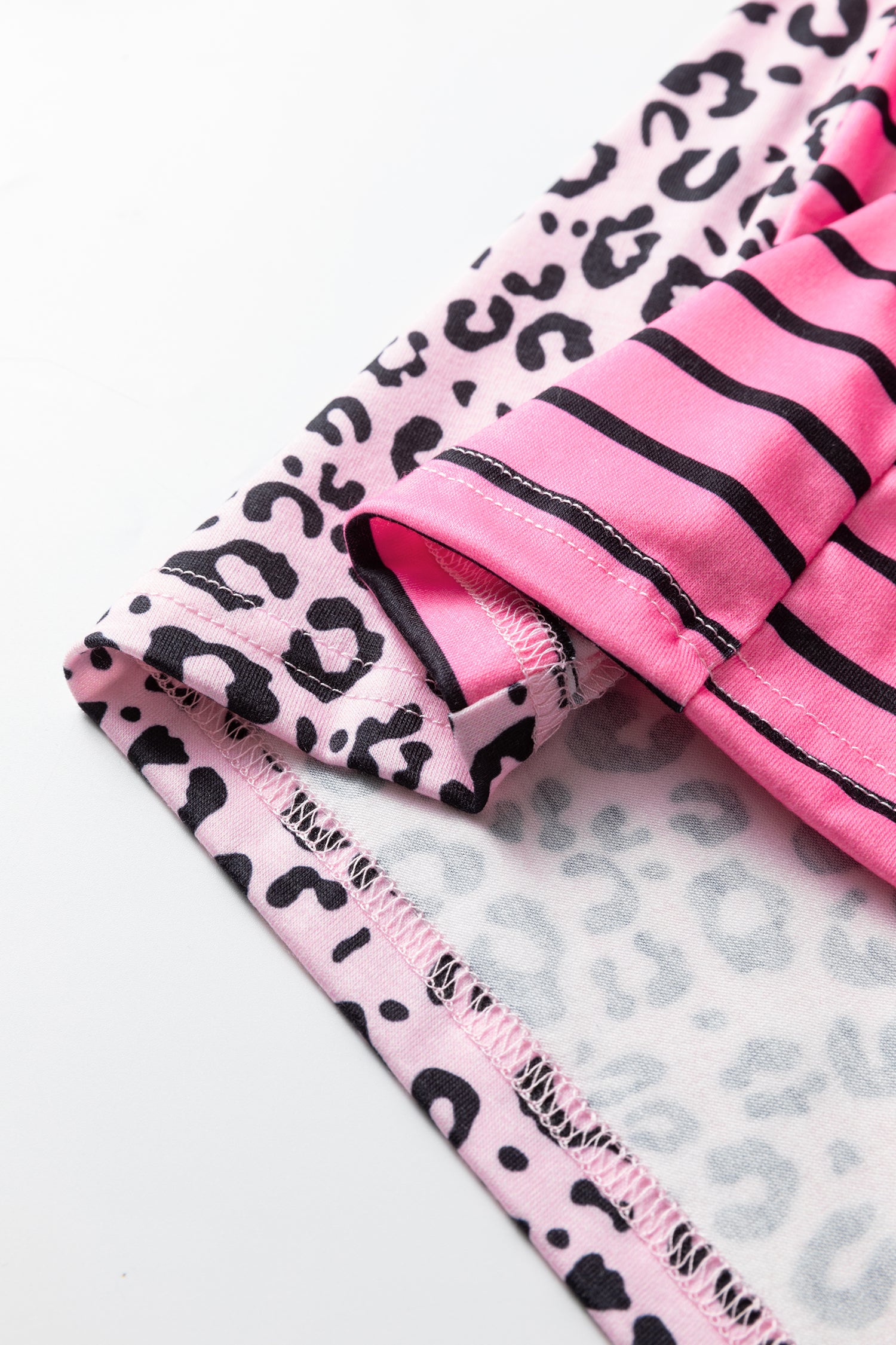 Women's Leopard Stripe Patchwork Top Side Slit Loose Short Sleeve | Pink at LivelyLooks