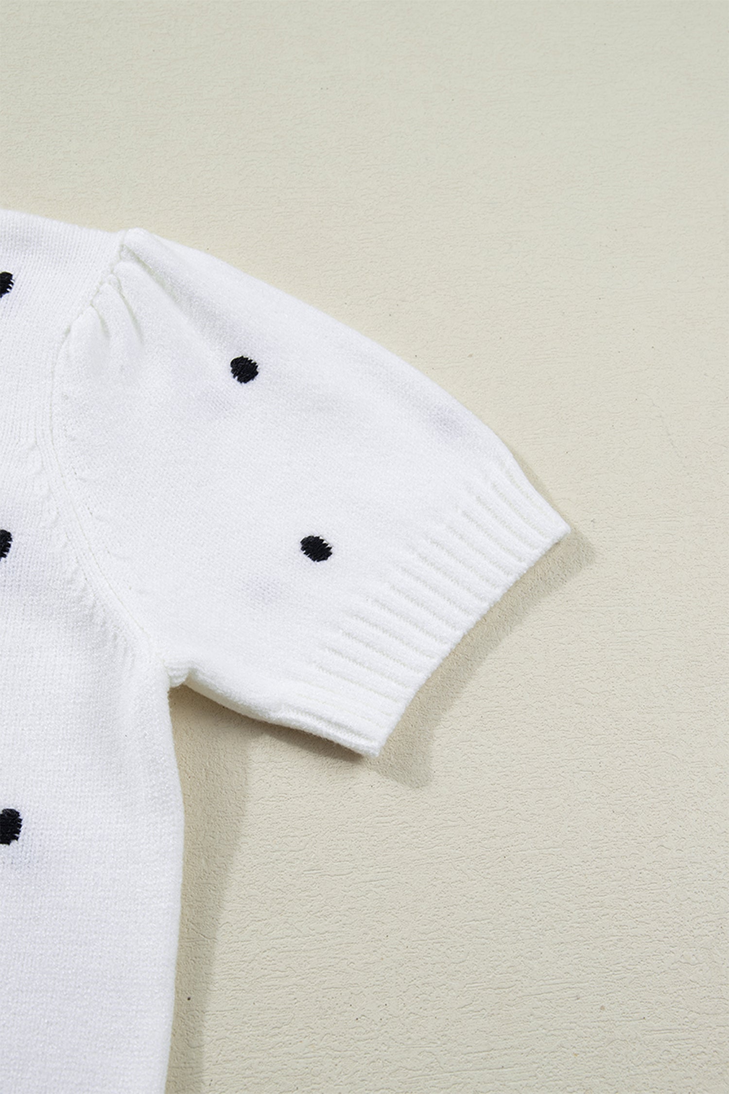 LivelyLooks Yellow Cream Elegant Polka Dot Bubble Short Sleeve Sweater women's fashion