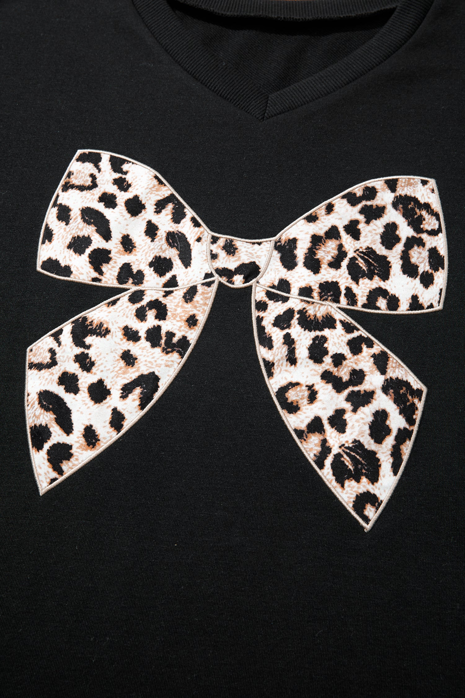 Shop White Black Leopard Bow V Neck Tee & Drawstring Shorts Set 2pcs S-XL at LivelyLooks