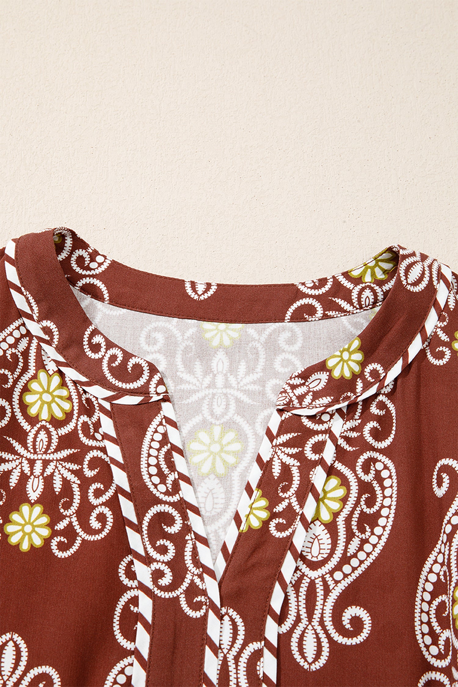 Brown Floral Print Belted Striped Trim Tiered Maxi Dress | Boho Summer