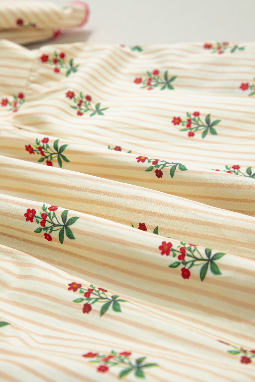 Apricot Striped Floral Contrast Detail Ruffle Hem Short Dress S-XL