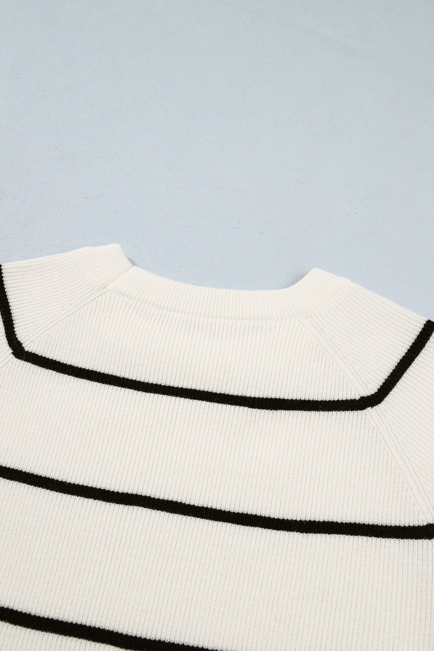 White Stripe Ribbed Knit Half Sleeve Loose Sweater Tee | Sizes S–XL