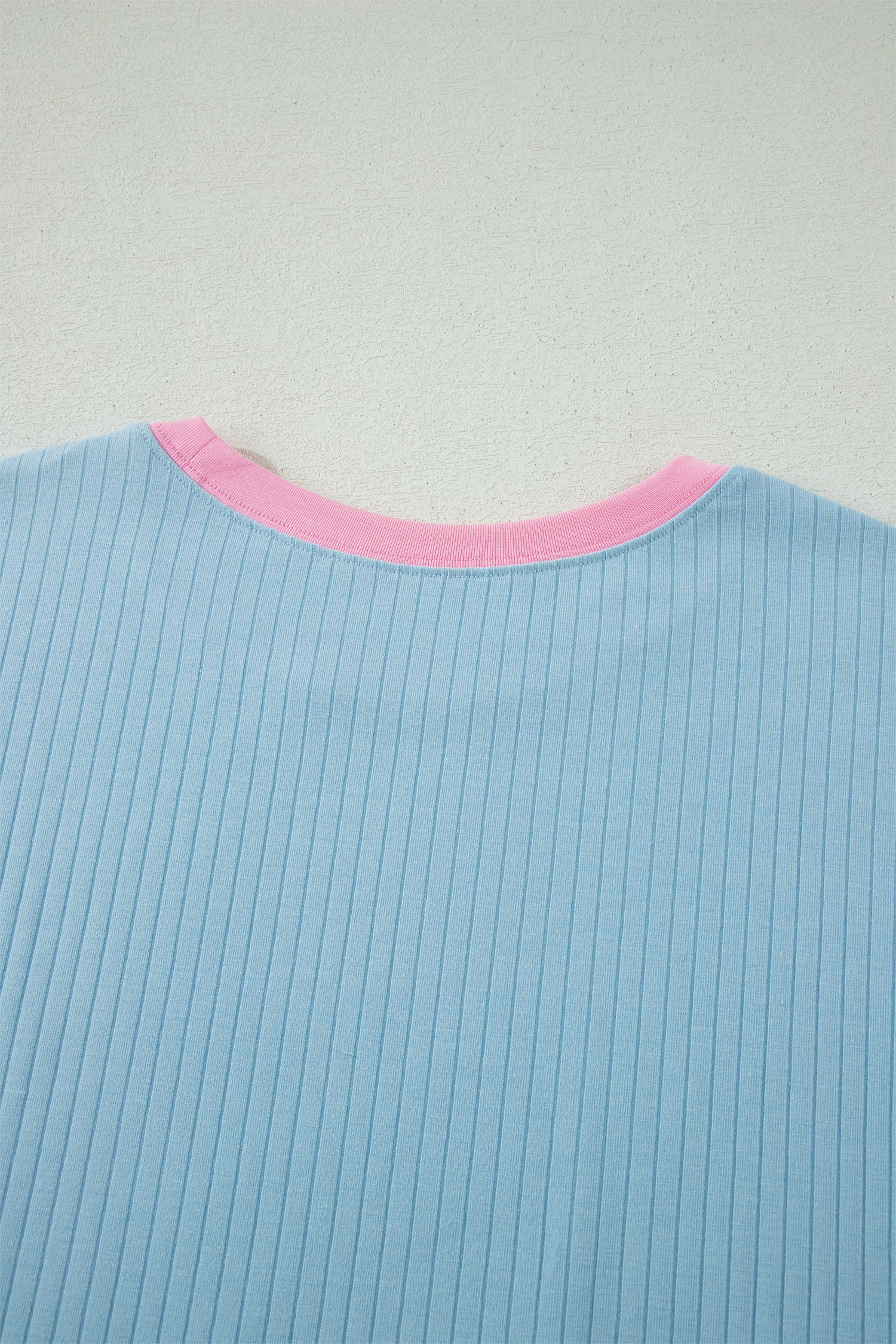 Mist Blue Ribbed Colour Block Tee & Shorts Co-ord Set