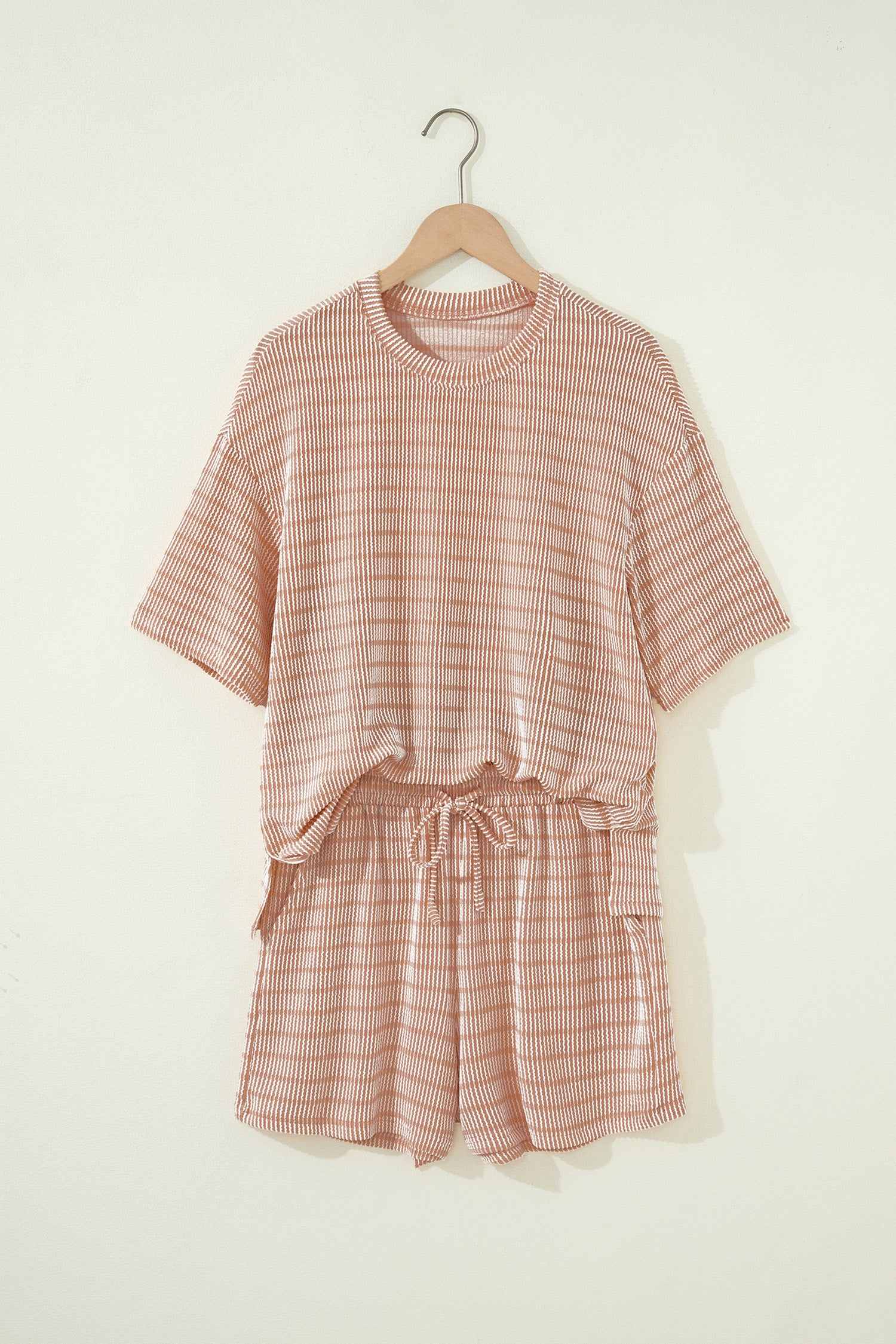 LivelyLooks Stripe Raised Rib Tee & Drawstring Shorts Set Women's S-XL women's fashion