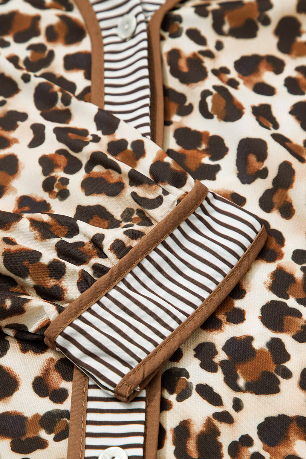Women's Brown Leopard Stripe Patchwork 3/4 Sleeve Loose Mini Dress at LivelyLooks