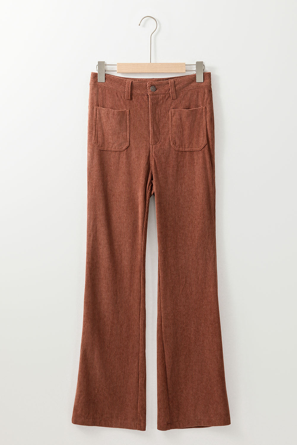 Women's Women's High Waist Corduroy Trousers Square Pockets Green/Brown at LivelyLooks