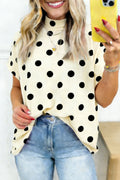 Beige Polka Dot High Neck Dolman Tunic Top | Sizes 8-22