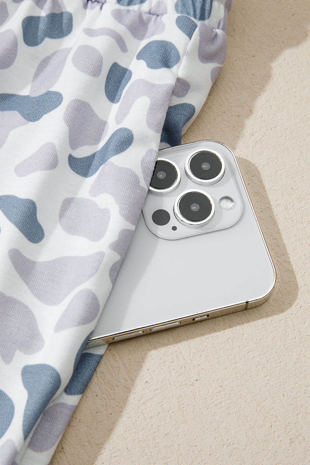 Camo & Polka Dot Lapel Shirt Drawstring Shorts Pyjama Set