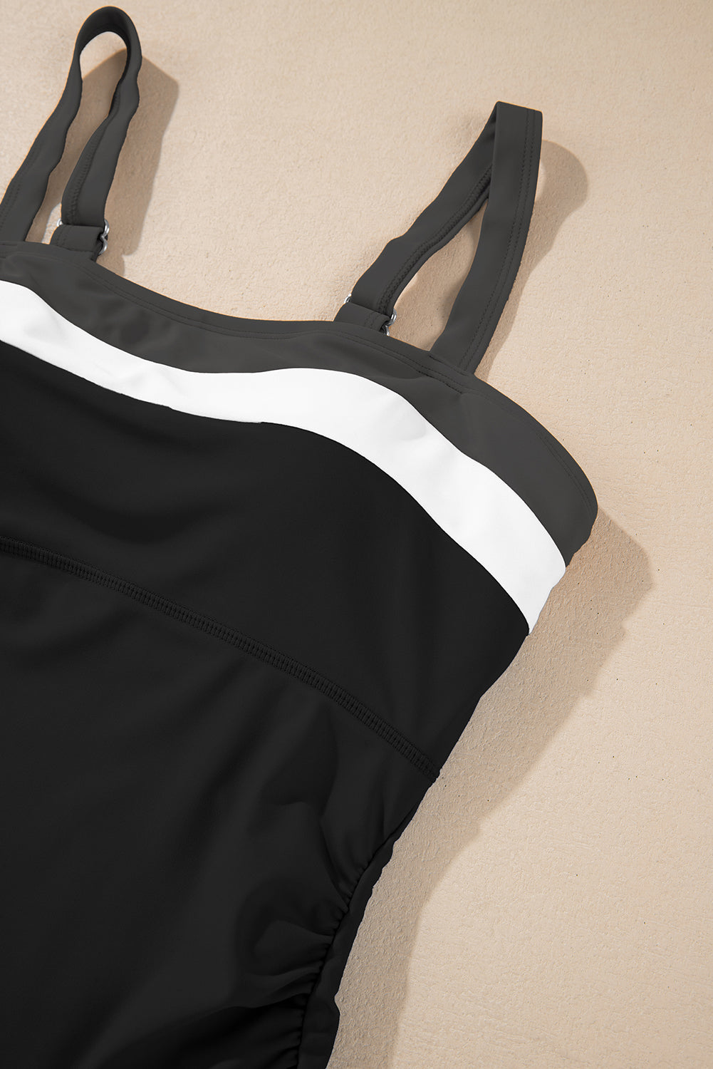 Women's Women Color Block Square Neck Tummy Control One Piece Swimsuit Black Navy S-2XL at LivelyLooks