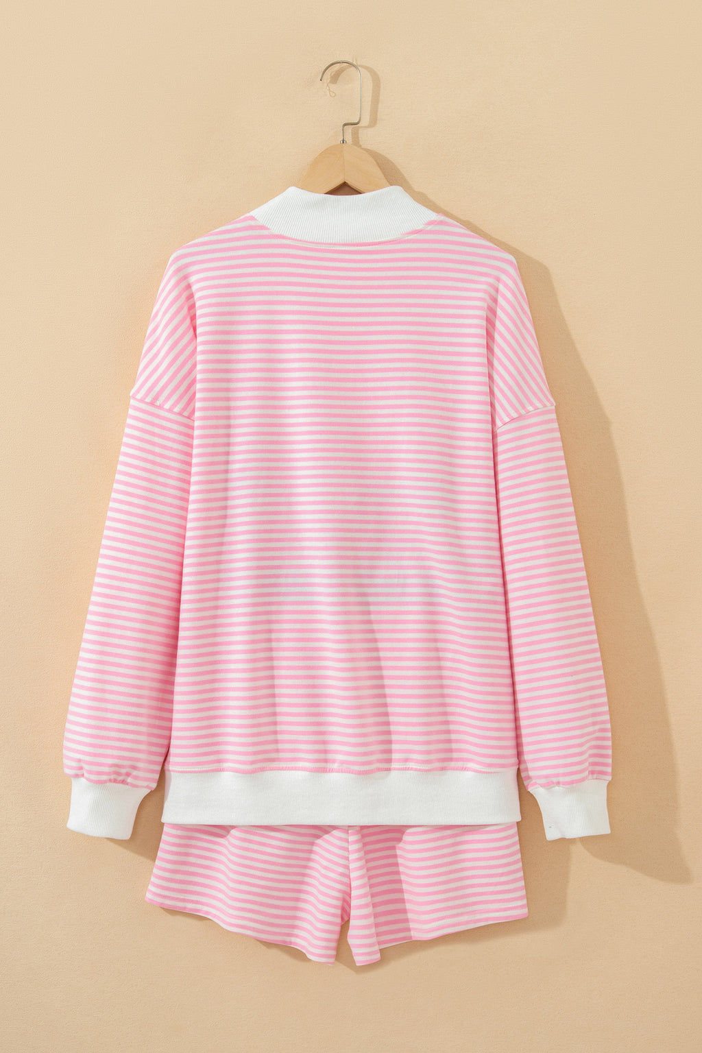 LivelyLooks Striped Oversized Mock Neck Sweatshirt & Shorts Co-ord Set | Blue, Pink, Green | S-XL women's fashion