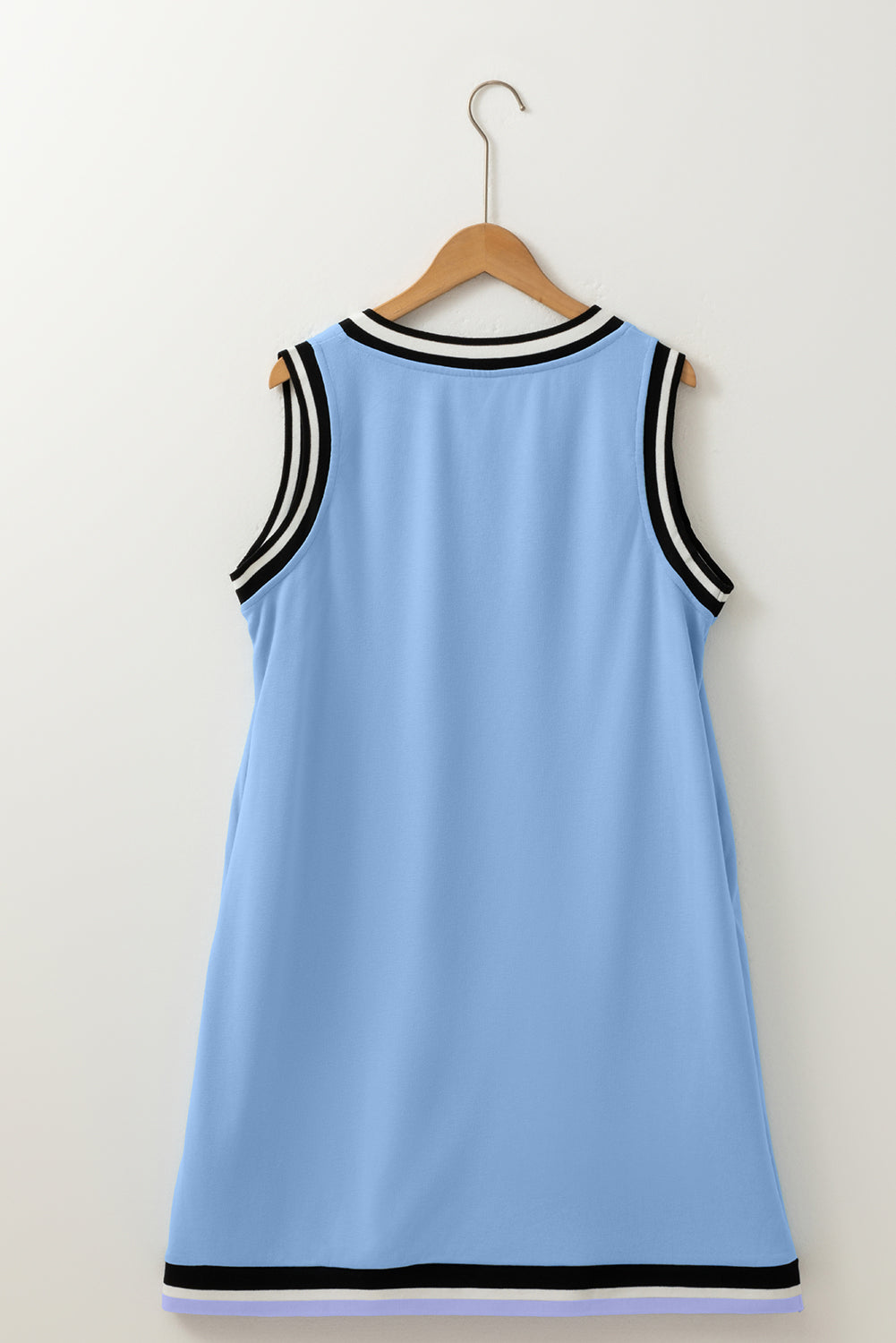 Green Purple Blue Contrast Trim V Neck Sleeveless Dress S-XL