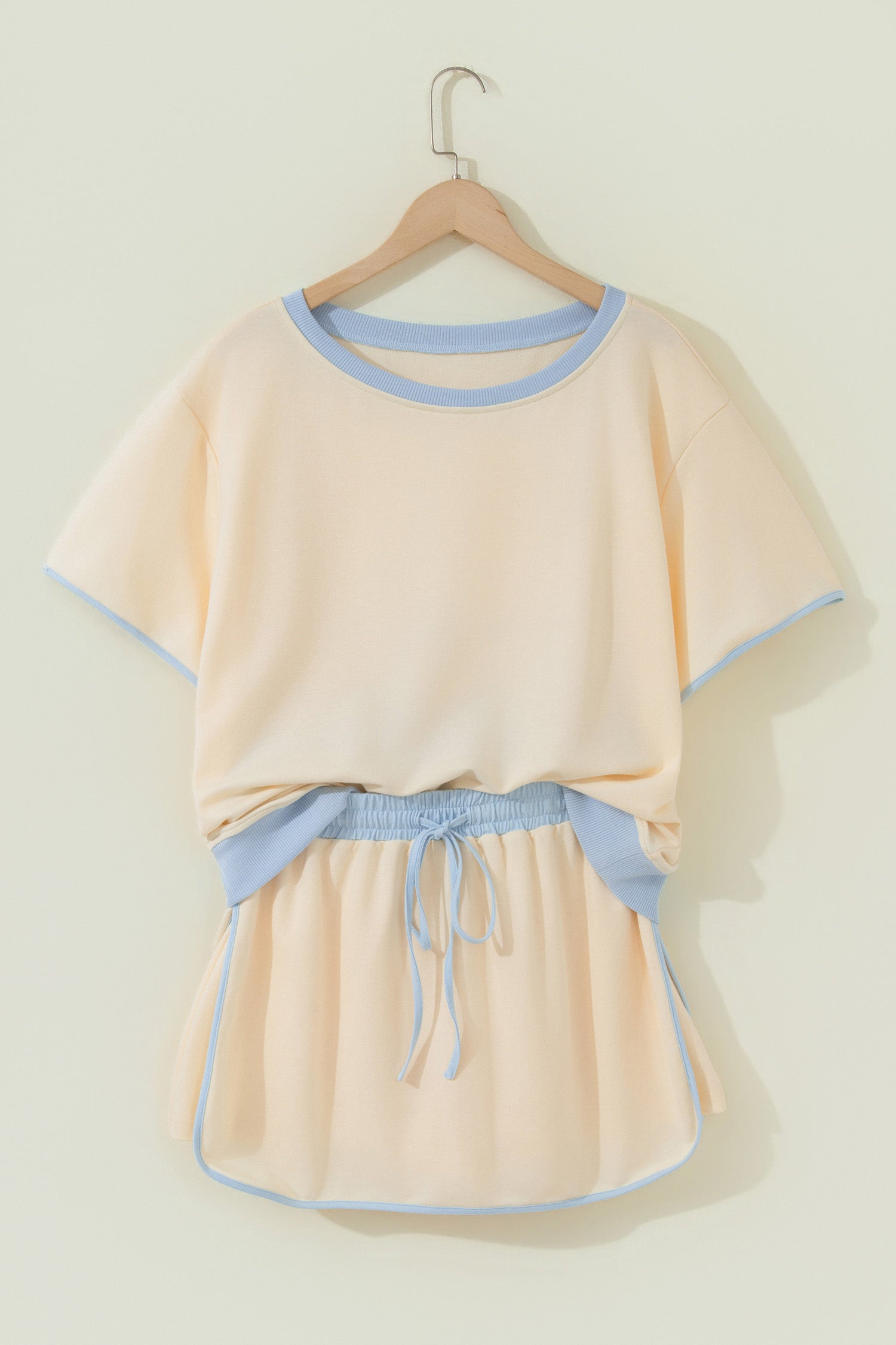 Colourblock Drop Shoulder T-Shirt & Skort 2-Piece Set Beige Black Green