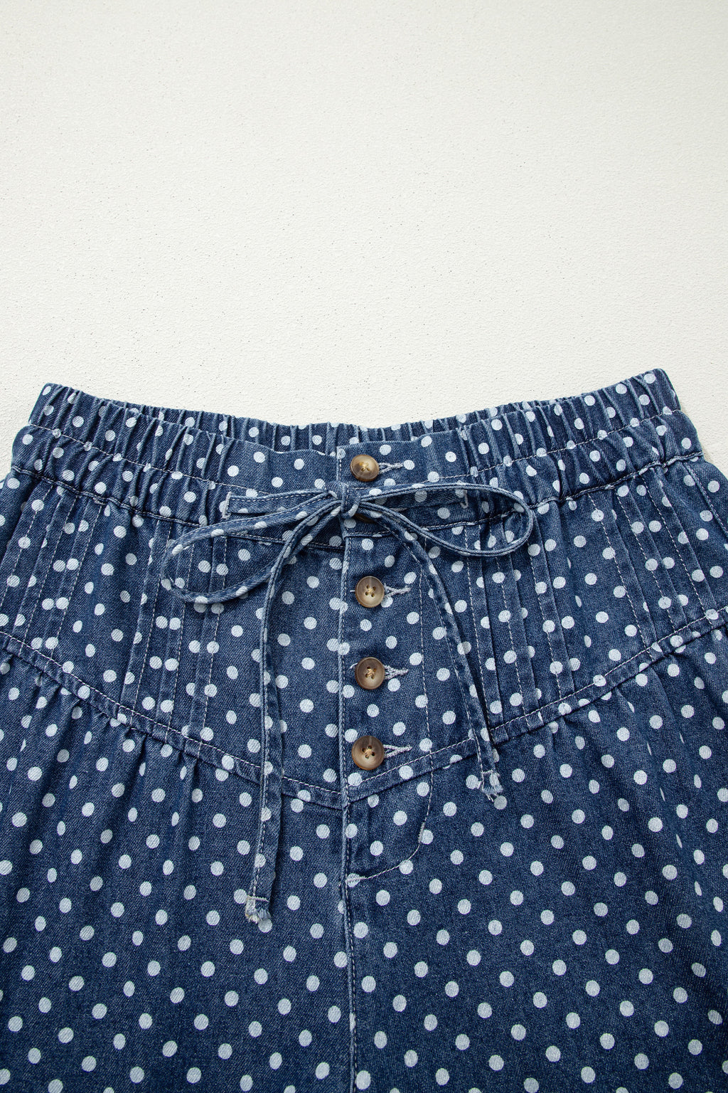 Shop Sky Blue Polka Dot Wide Leg Jeans High Waist Drawstring Button Detail at LivelyLooks
