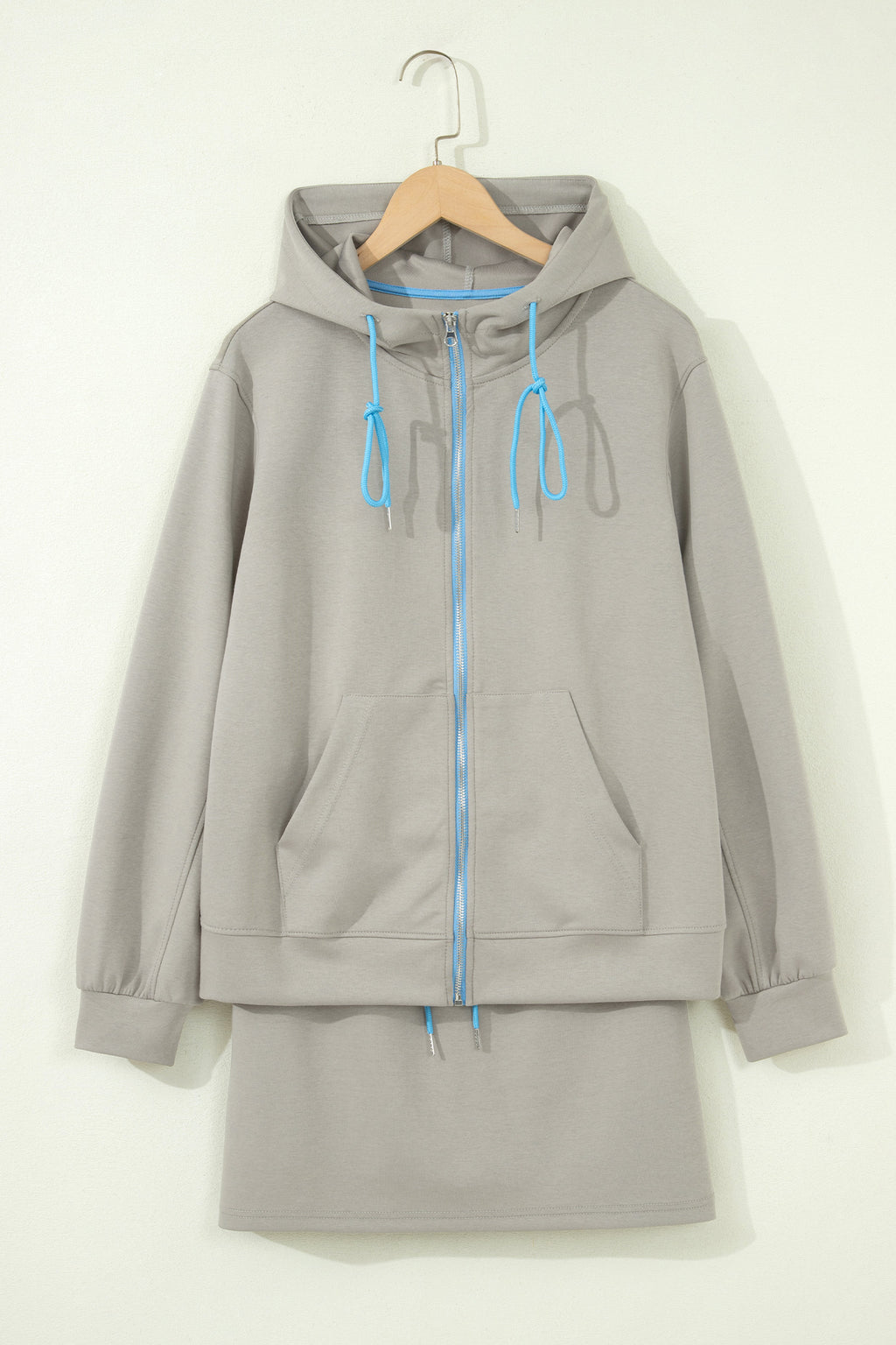 Smoke Green Contrast Trim Zip Up Sporty Jacket & Mini Skort Set