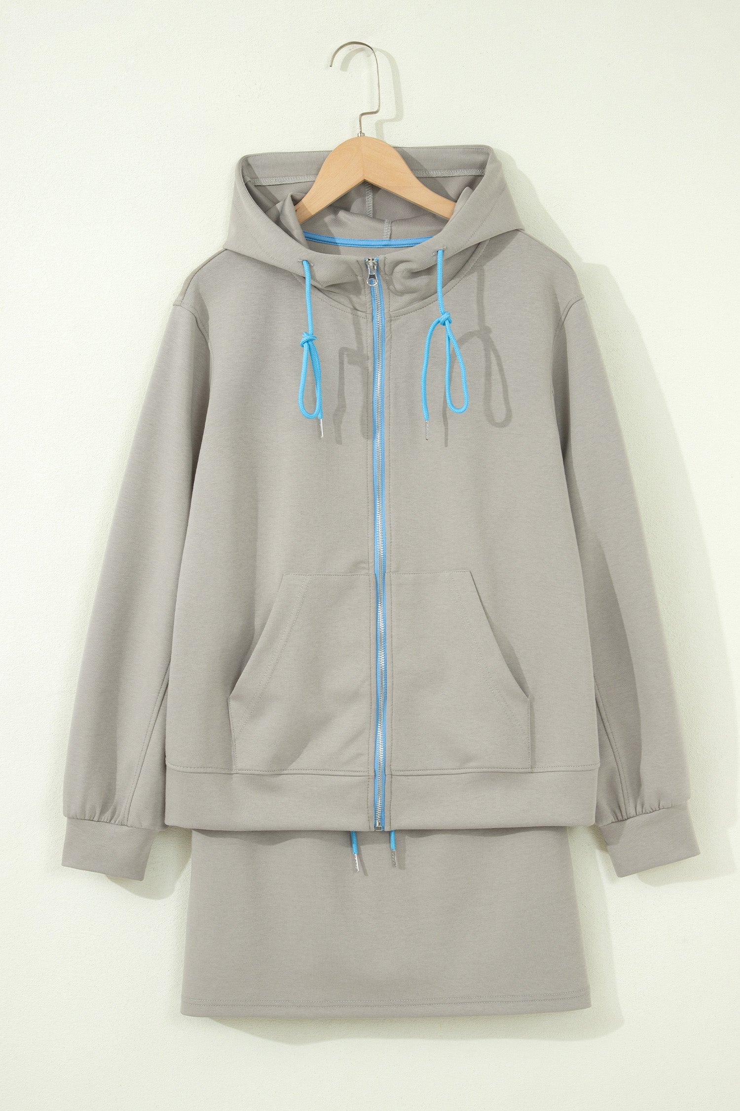 Smoke Green Contrast Trim Zip Up Sporty Jacket & Mini Skort Set