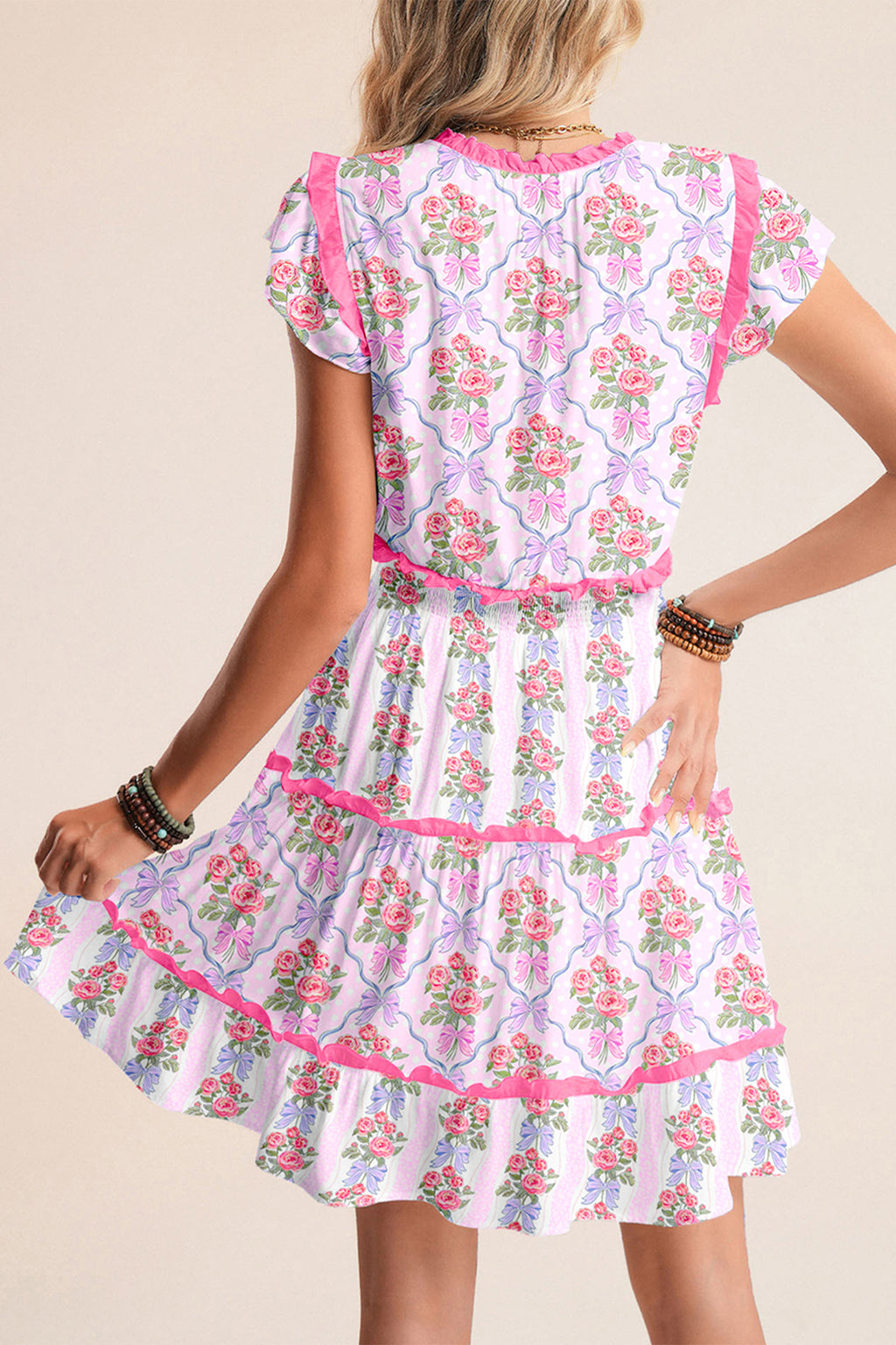 Purple Tiered Ruffle Sleeveless Summer Floral Mini Dress S-XL