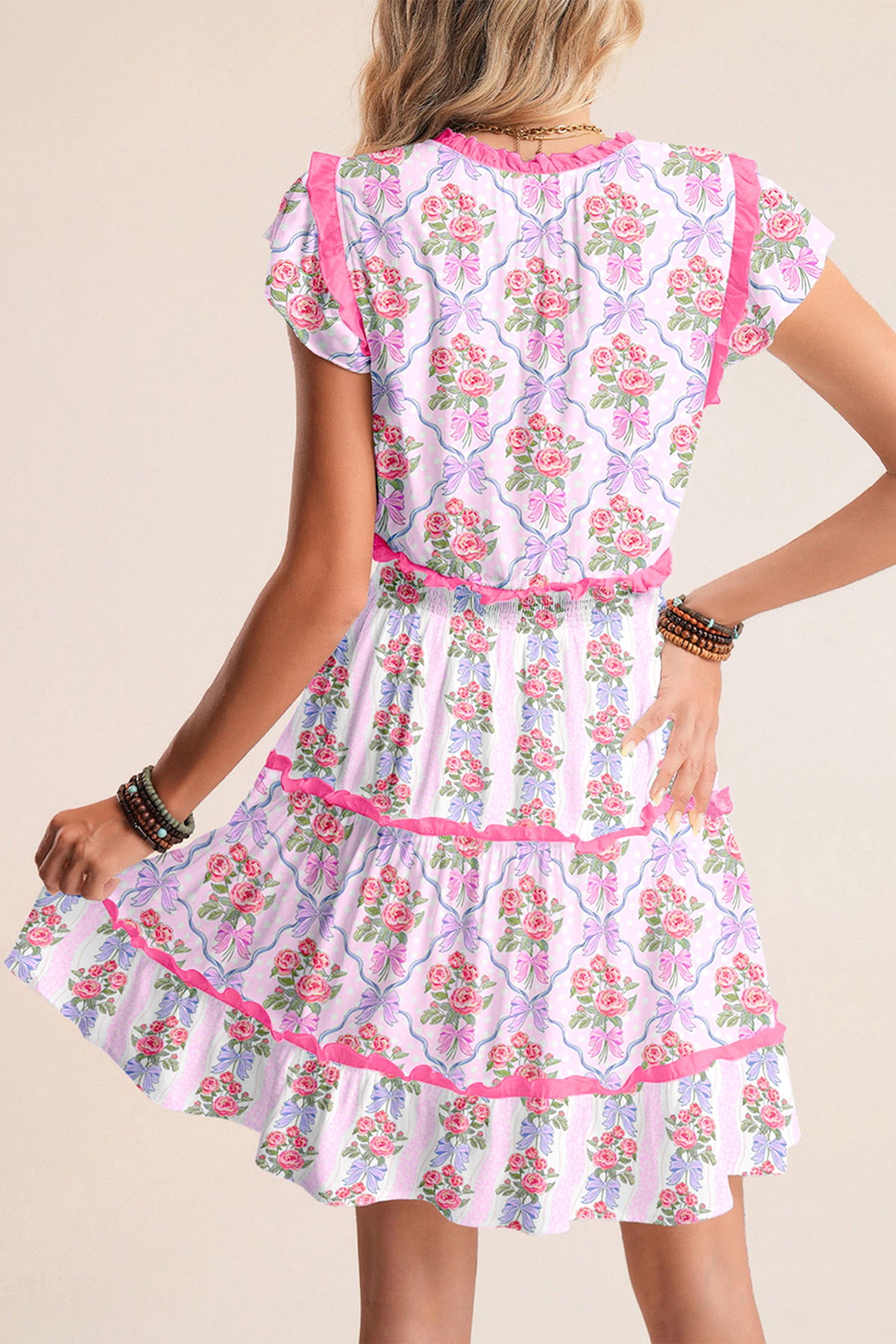Purple Tiered Ruffle Sleeveless Summer Floral Mini Dress S-XL