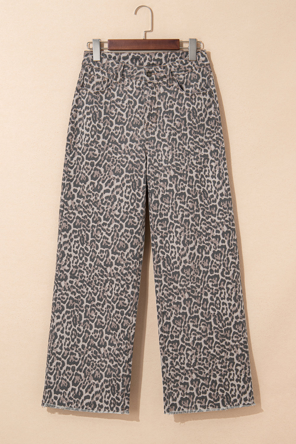 Leopard Print Wide Leg High Waist Jeans | Brown, Grey, Blue & Pink