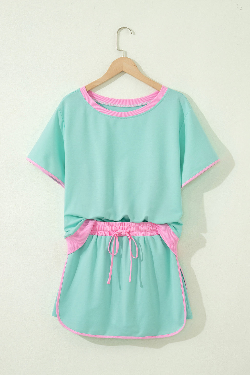 Colourblock Drop Shoulder T-Shirt & Skort 2-Piece Set Beige Black Green