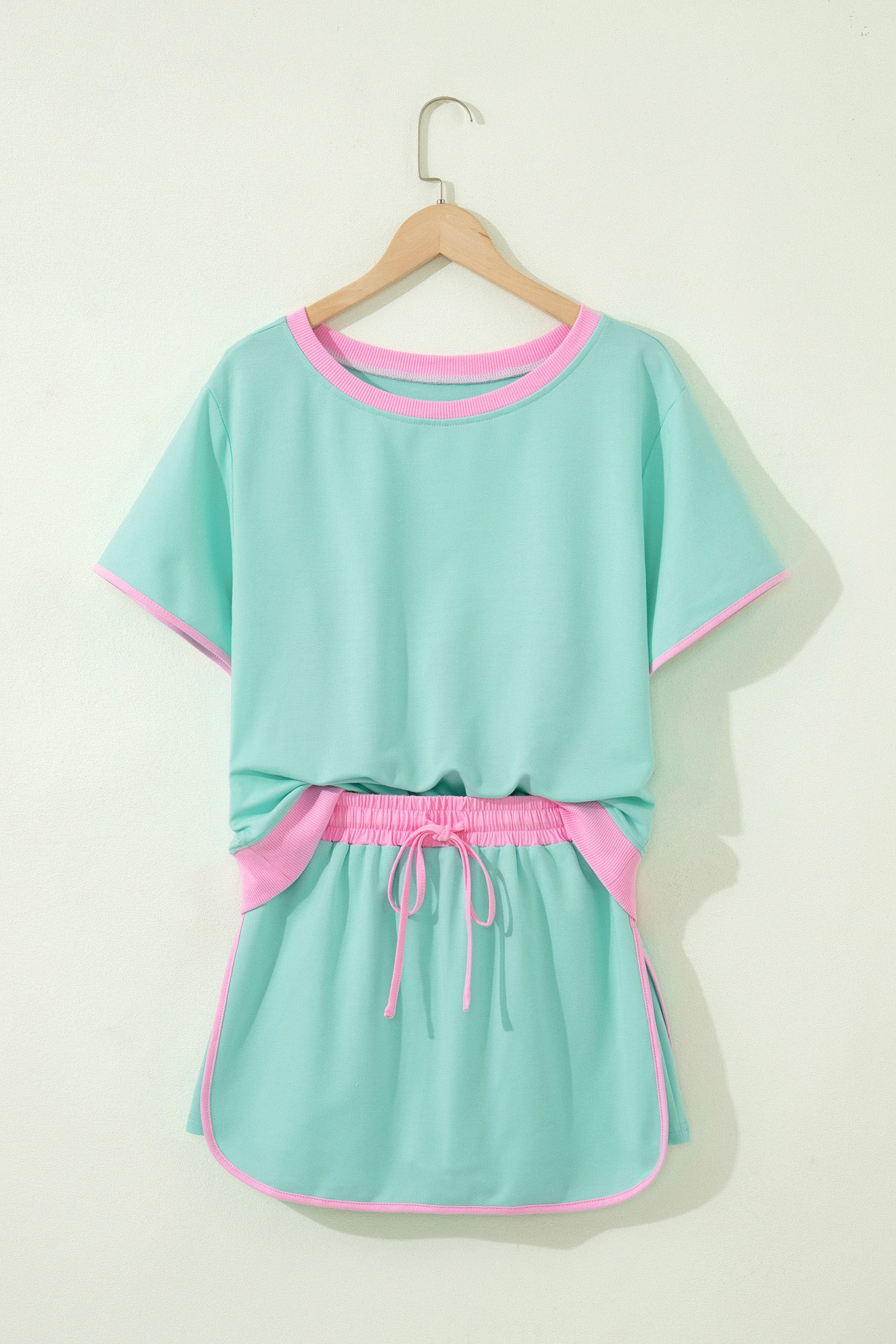 Colourblock Drop Shoulder T-Shirt & Skort 2-Piece Set Beige Black Green