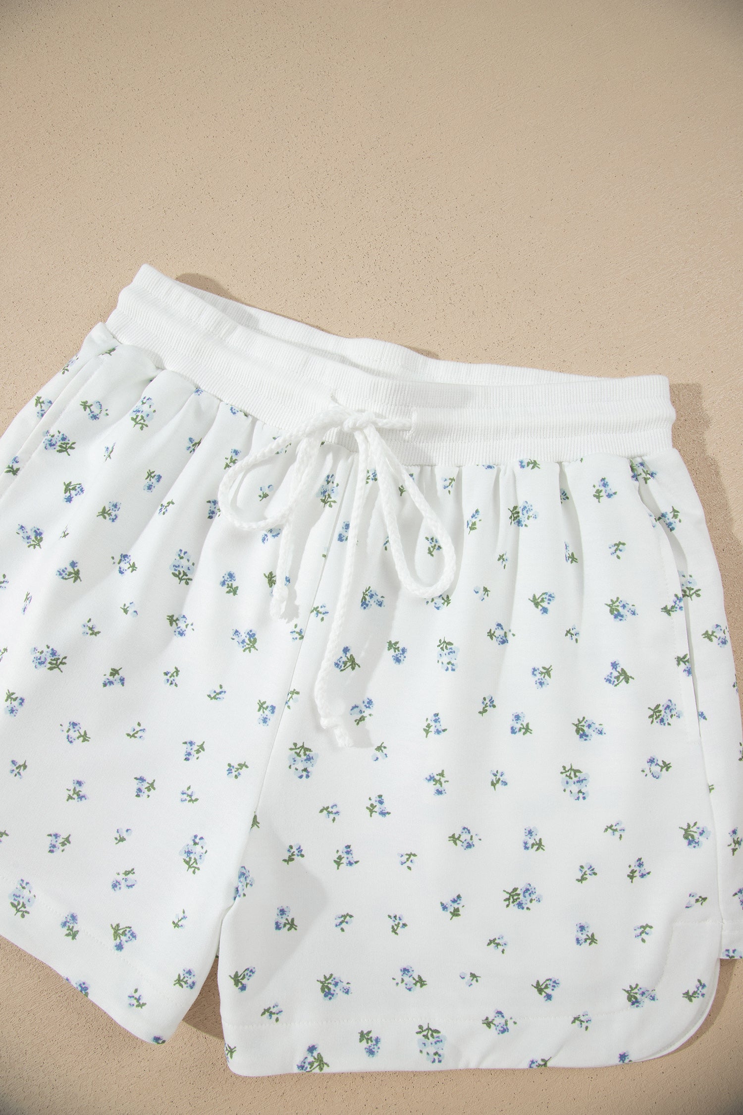 White Floral Print Half Zip Hoodie Top & Shorts Co-ord Set