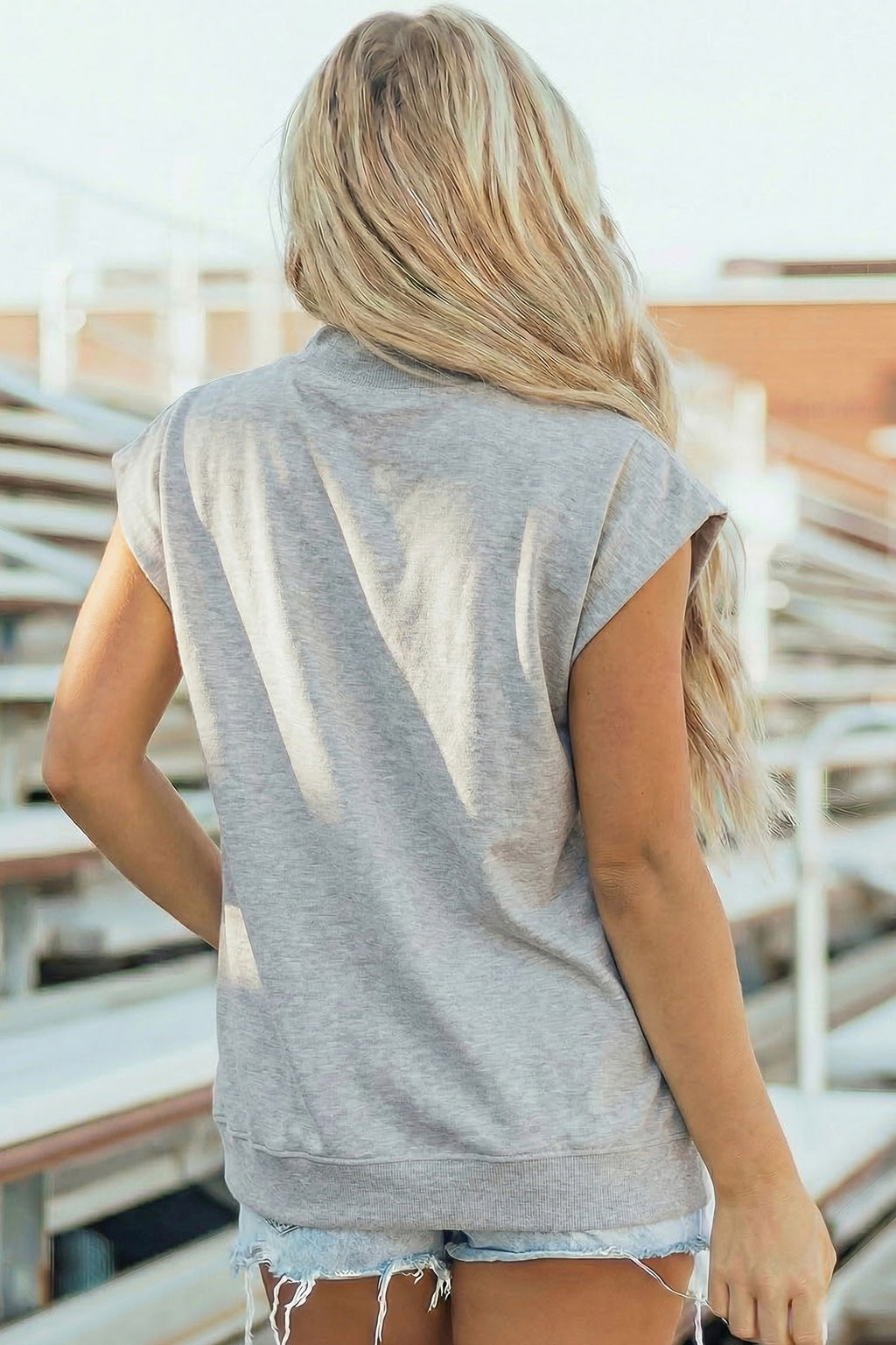 High Neck Cap Sleeve Loose Top White Pink Mint Green Grey Myosotis Orange Black S-XL