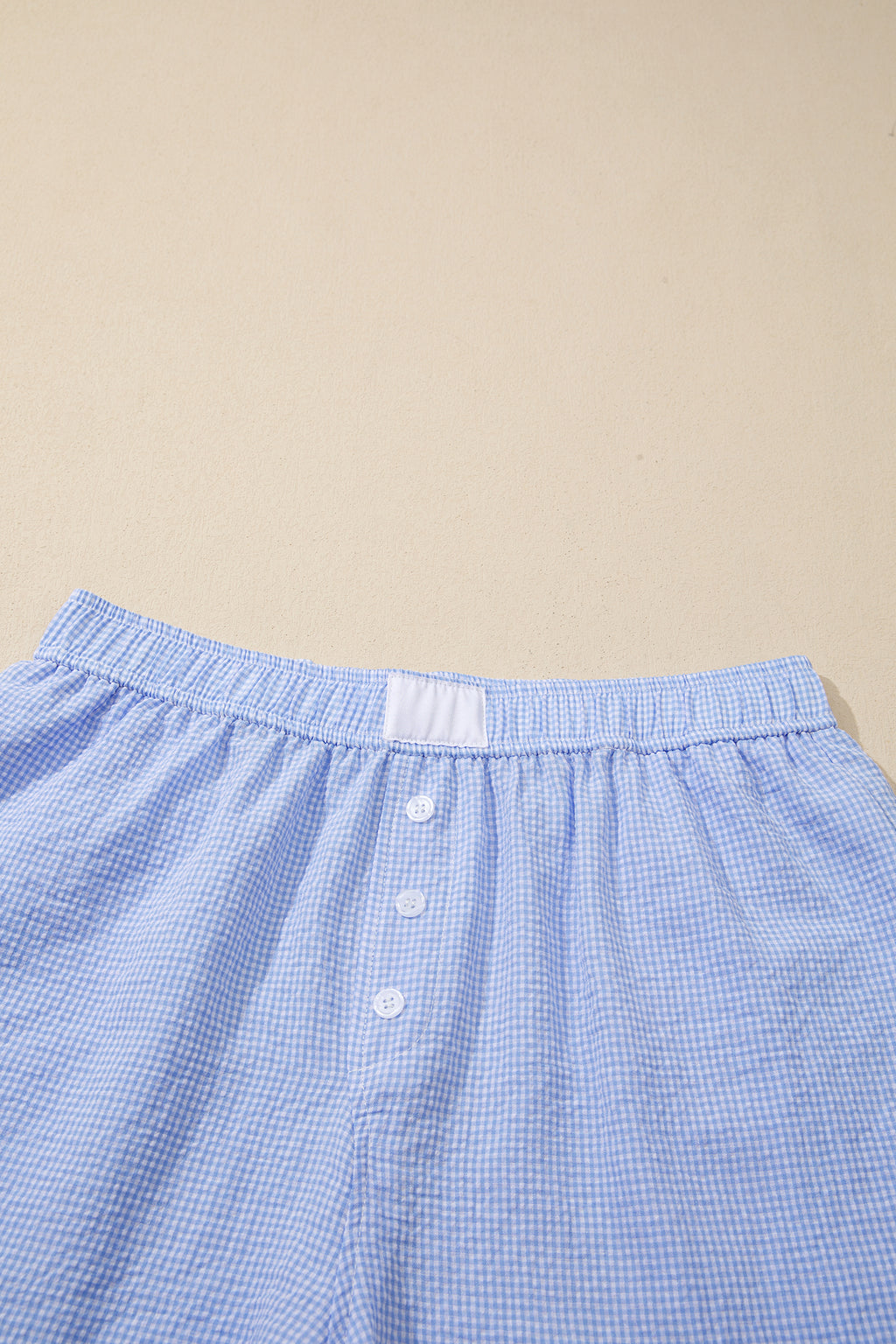 Women's Green Gingham Plaid Button Detail Lace Trim Boxer Shorts at LivelyLooks