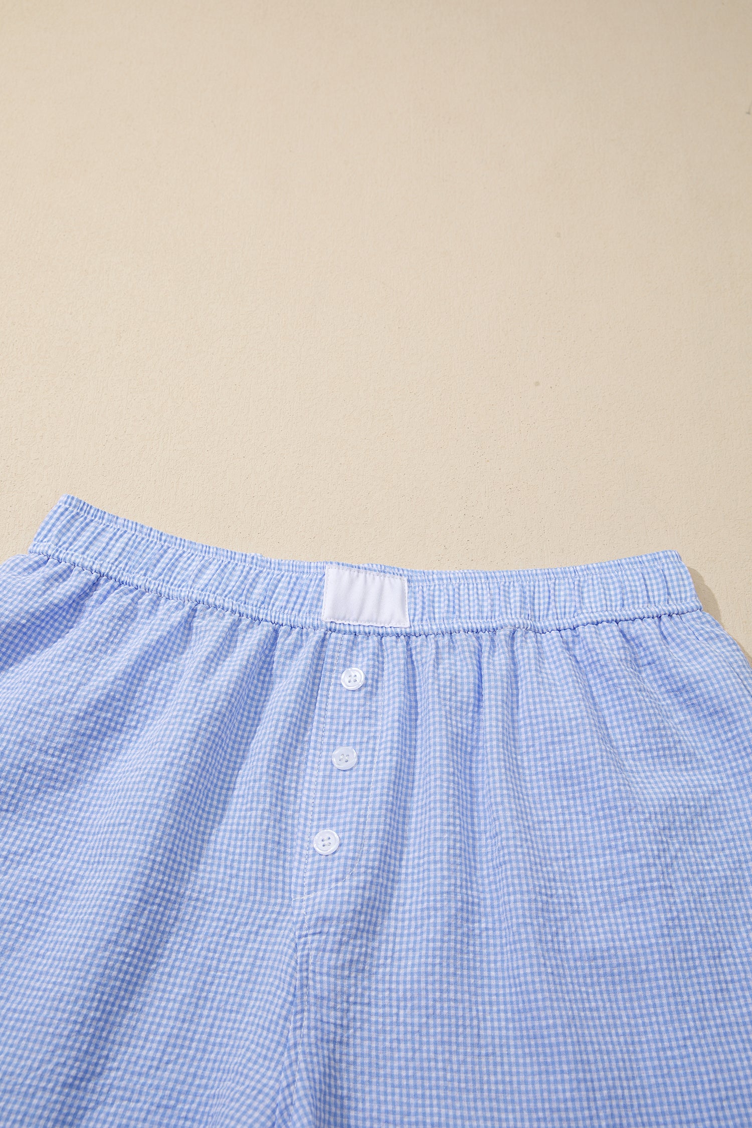 Women's Green Gingham Plaid Button Detail Lace Trim Boxer Shorts at LivelyLooks