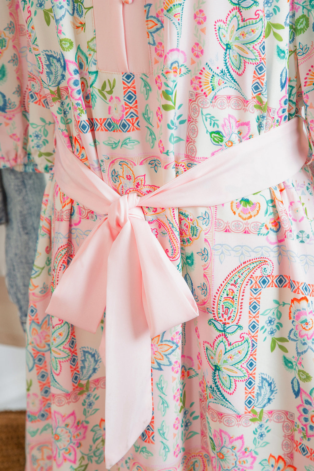 Pink Boho Floral Print Belted Mini Dress | UK Sizes 8-20
