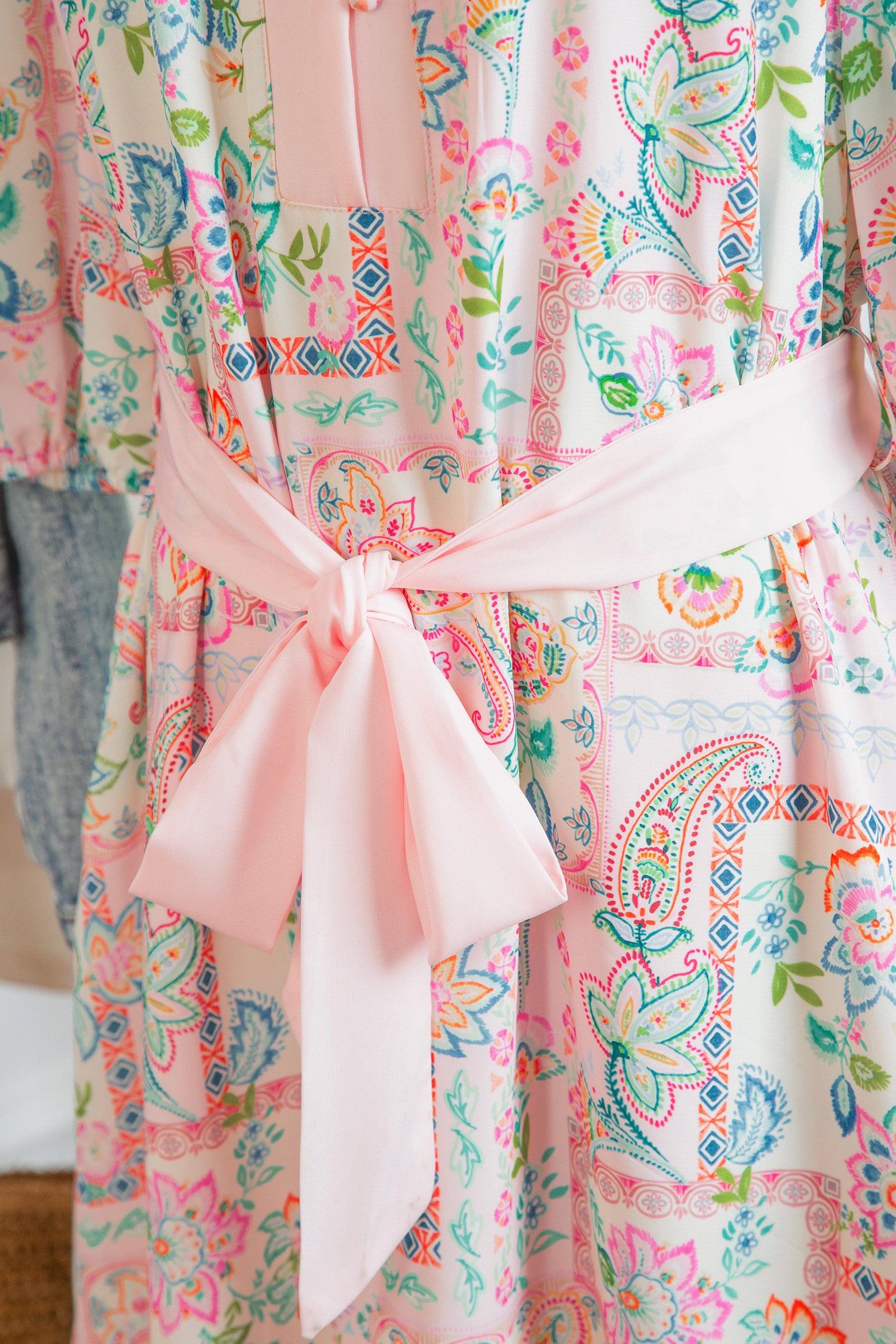 Pink Boho Floral Print Belted Mini Dress | UK Sizes 8-20