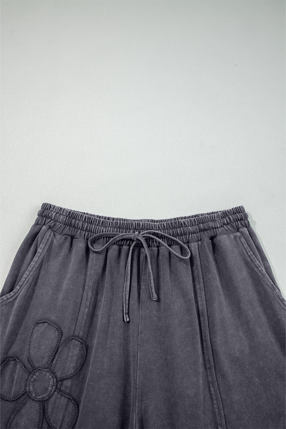 Shop Flower Patch Mineral Washed Terry Knit Cropped Wide Leg Trousers S-2XL at LivelyLooks