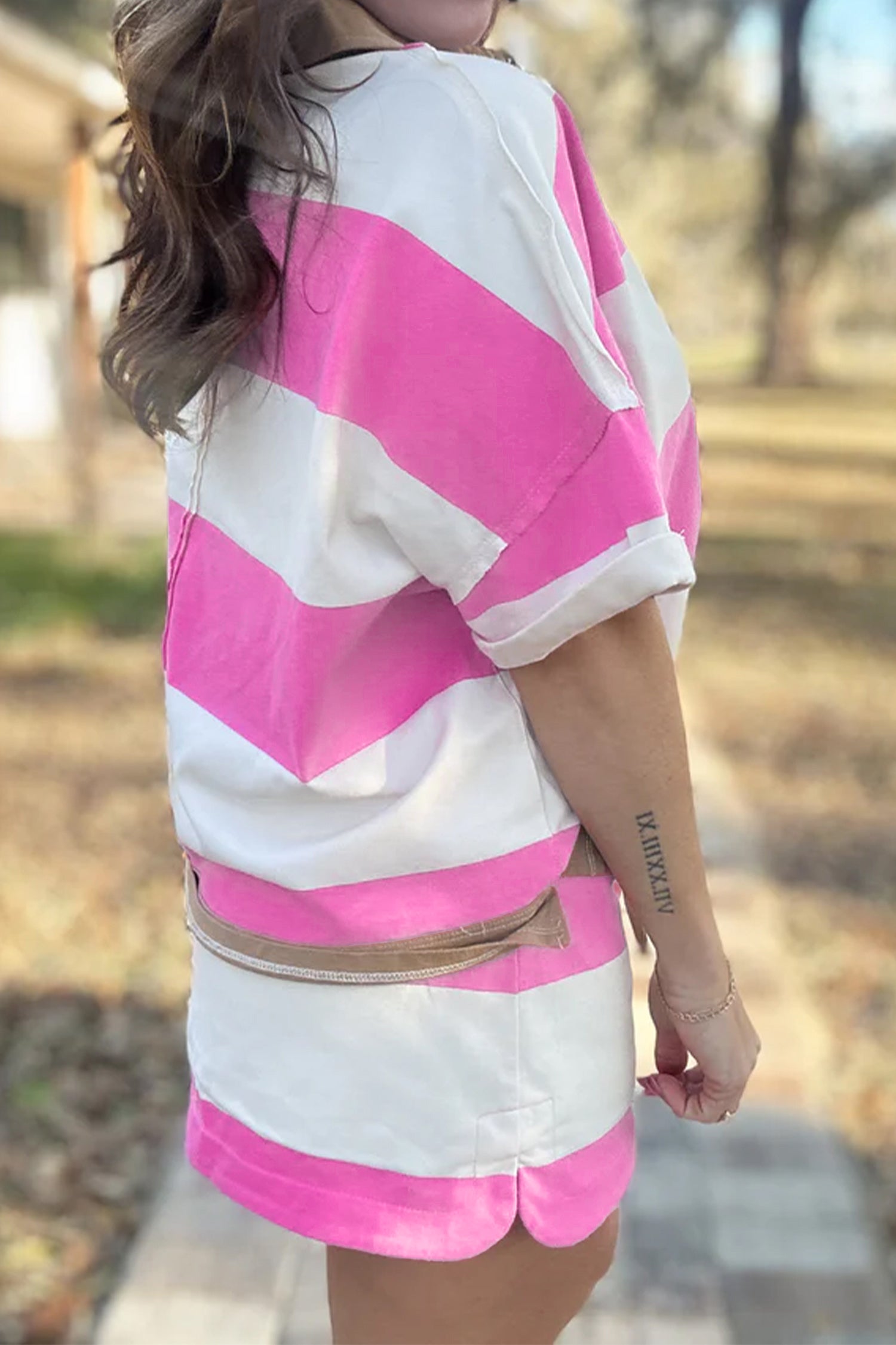 Rose Stripe Colourblock Polo Tee & Drawstring Mini Skirt Set | UK 8–22
