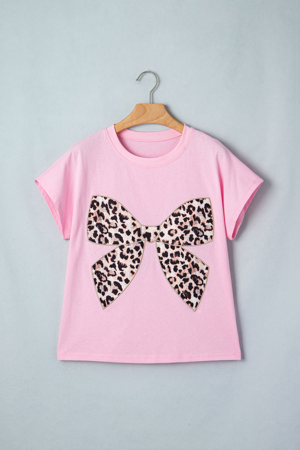 Women's Leopard Bow Embroidered Cotton Round Neck T-Shirt | White, Pink & Black | UK 8-22 at LivelyLooks