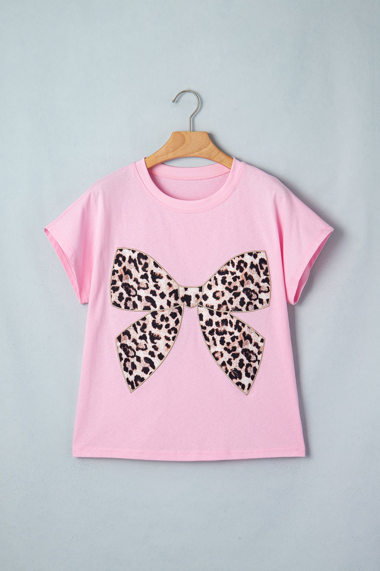 Women's Leopard Bow Embroidered Cotton Round Neck T-Shirt | White, Pink & Black | UK 8-22 at LivelyLooks