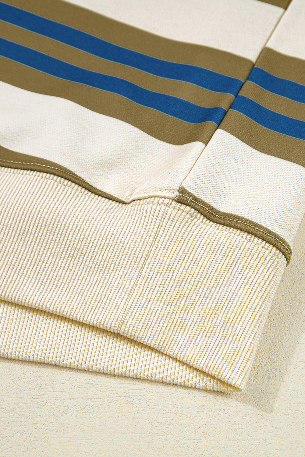 Khaki & Brown Stripe Crew Neck Drop Shoulder Pullover Sweatshirt