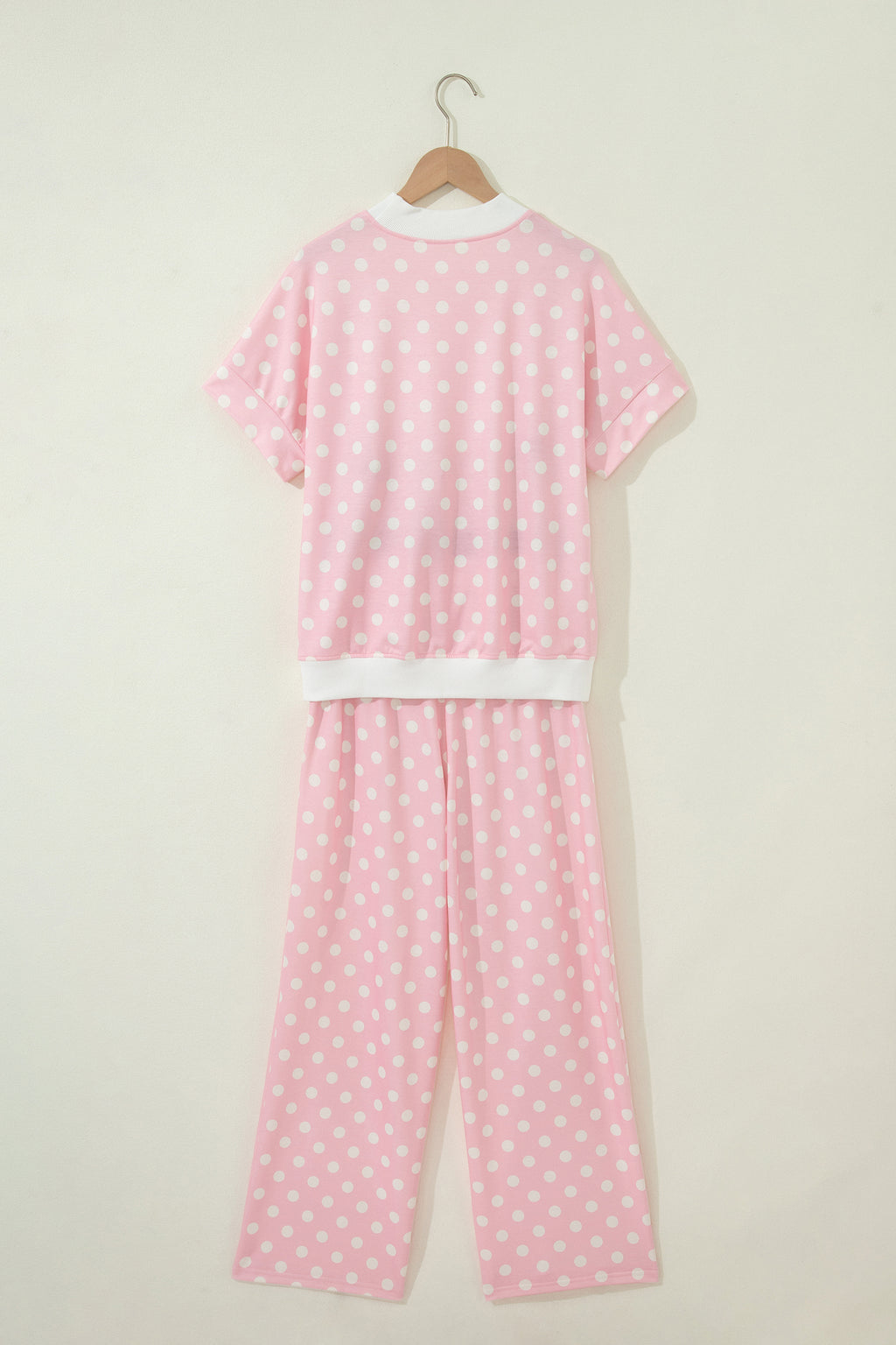 Shop Pink Polka Dot Mock Neck Short Sleeve Top & Shift Pant Co-ord Set S-XL at LivelyLooks