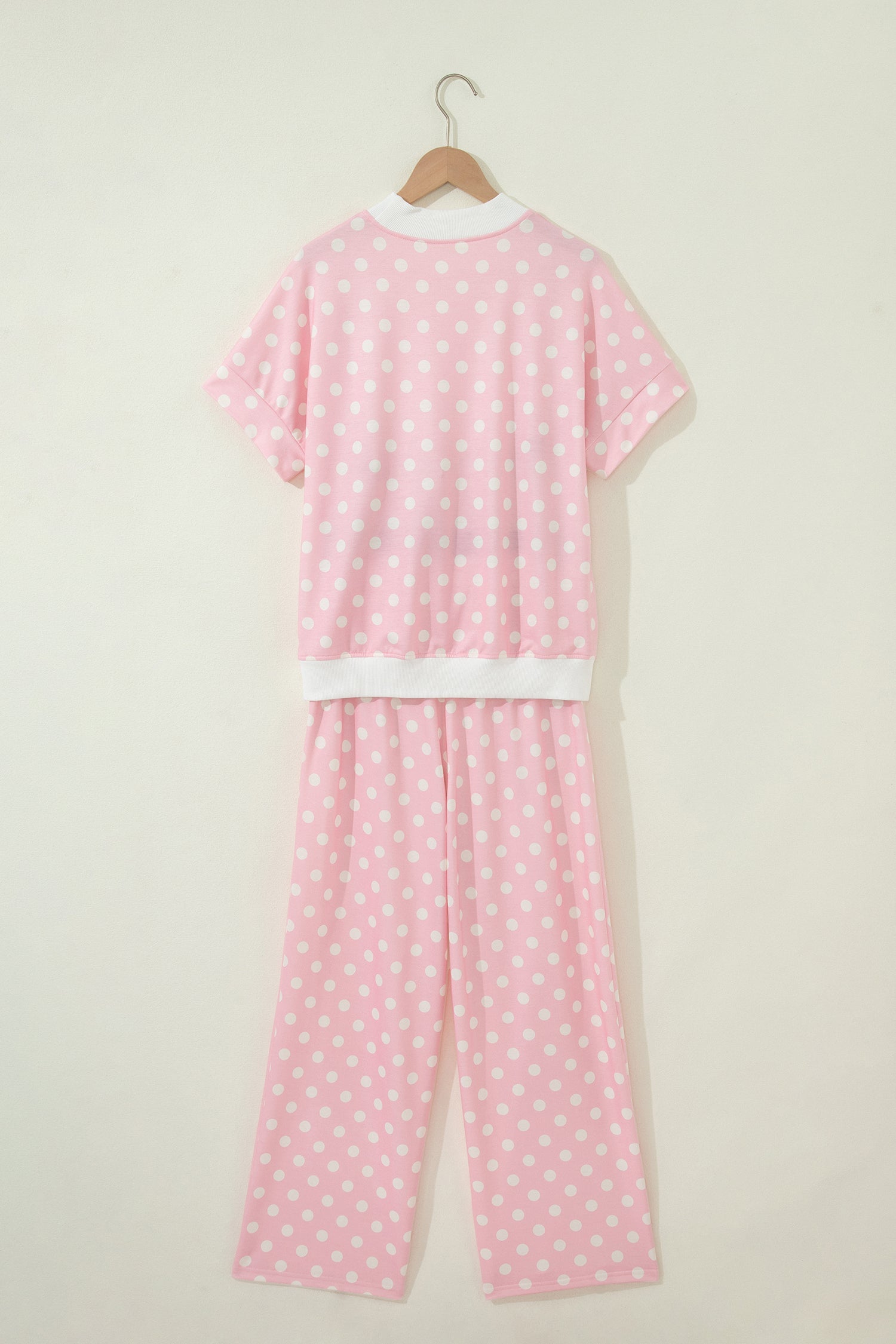 Shop Pink Polka Dot Mock Neck Short Sleeve Top & Shift Pant Co-ord Set S-XL at LivelyLooks