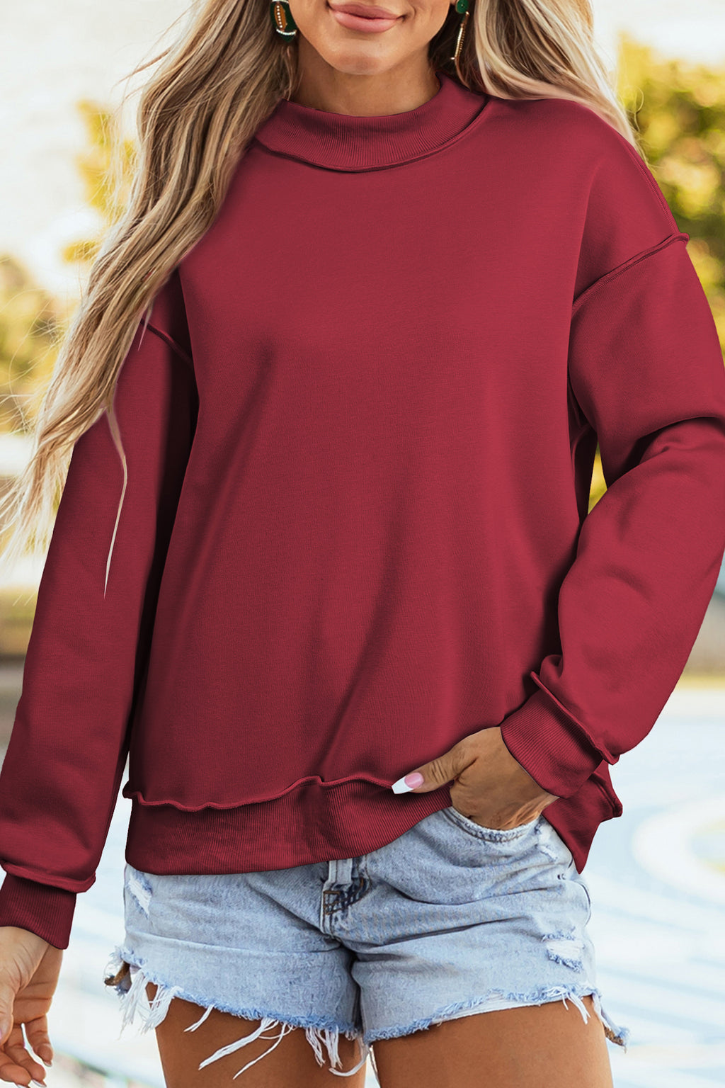 Carrot Oversized Reversible Sweatshirt Drop Shoulder Mock Neck Women S-XL