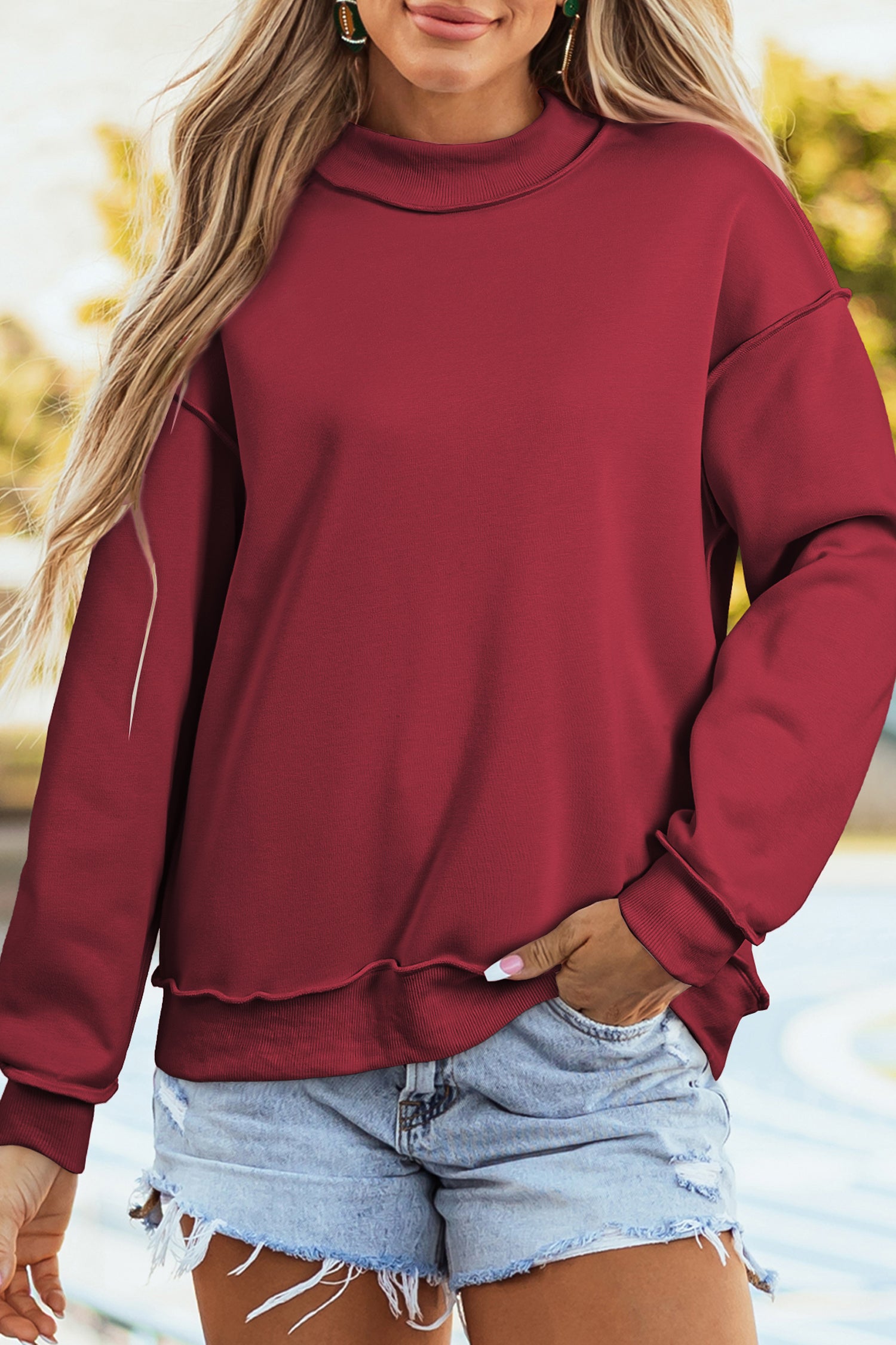 Carrot Oversized Reversible Sweatshirt Drop Shoulder Mock Neck Women S-XL