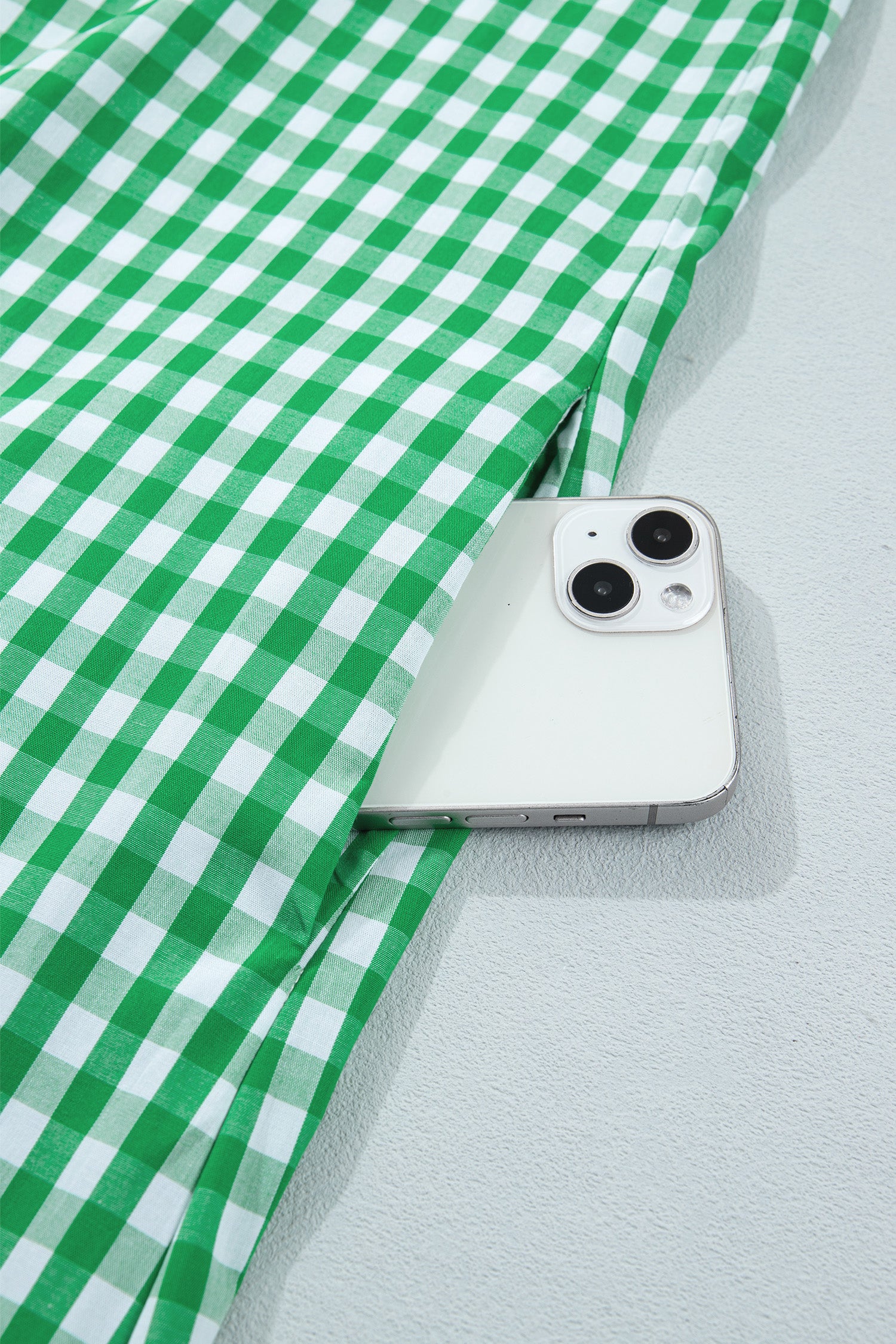 Bright Green Colour Block Plaid Summer Midi Dress S-XL