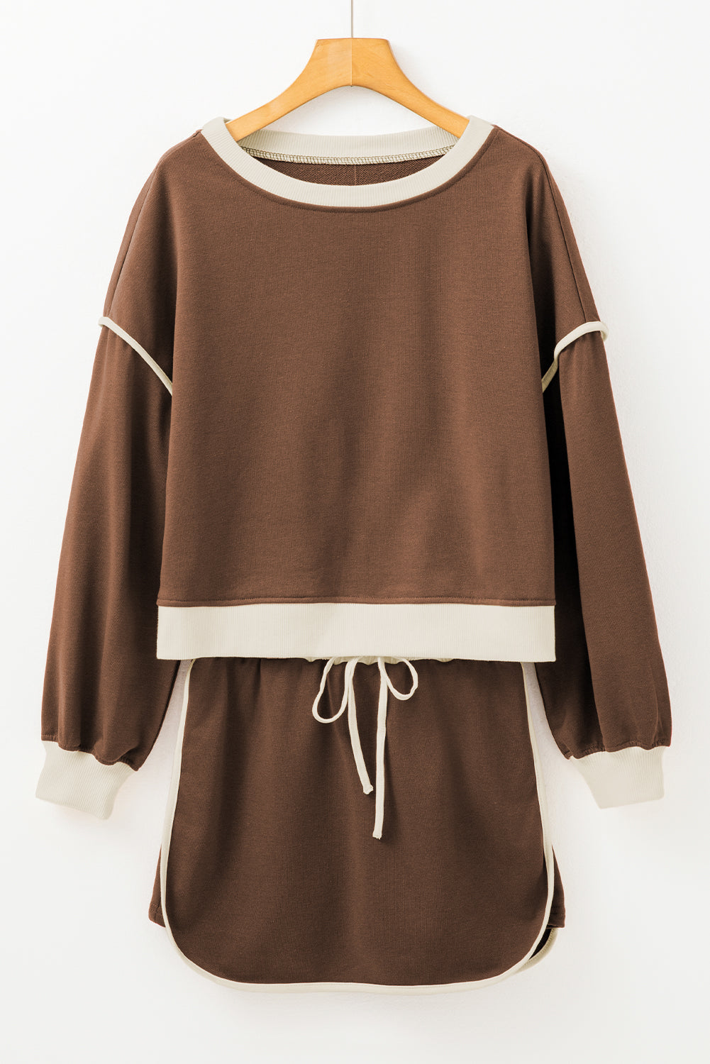 Shop Colour Contrast Loose Pullover & Lace-Up Waist Skort Set S-XL at LivelyLooks