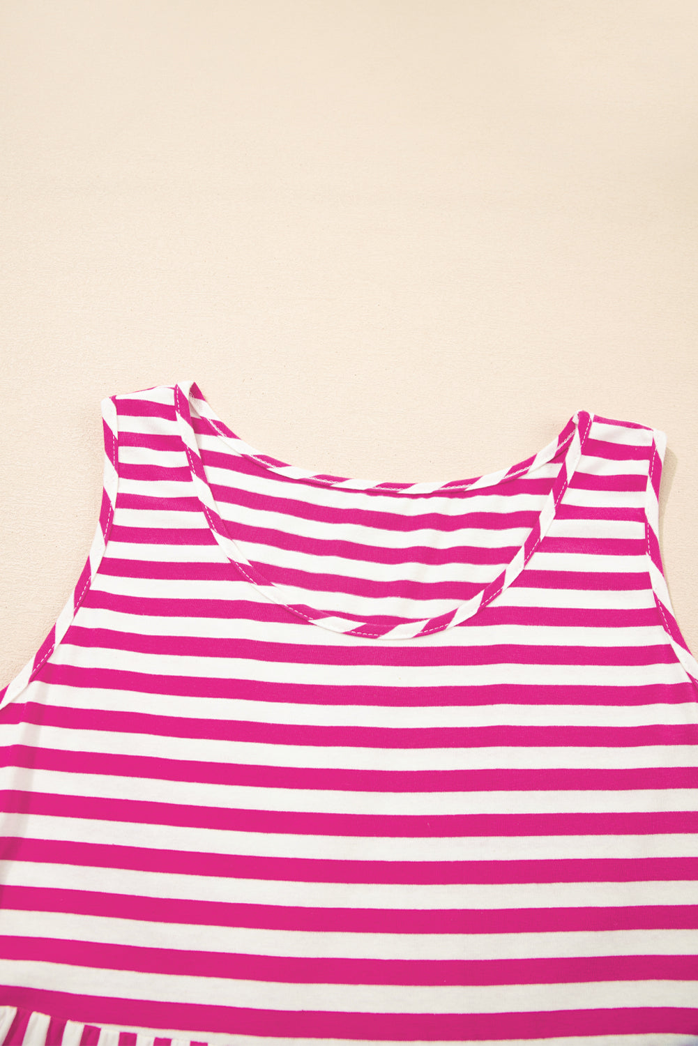 Women's Stripe U-Neck Sleeveless Loose Fit Mini Dress Pink Black Blue S-XL at LivelyLooks