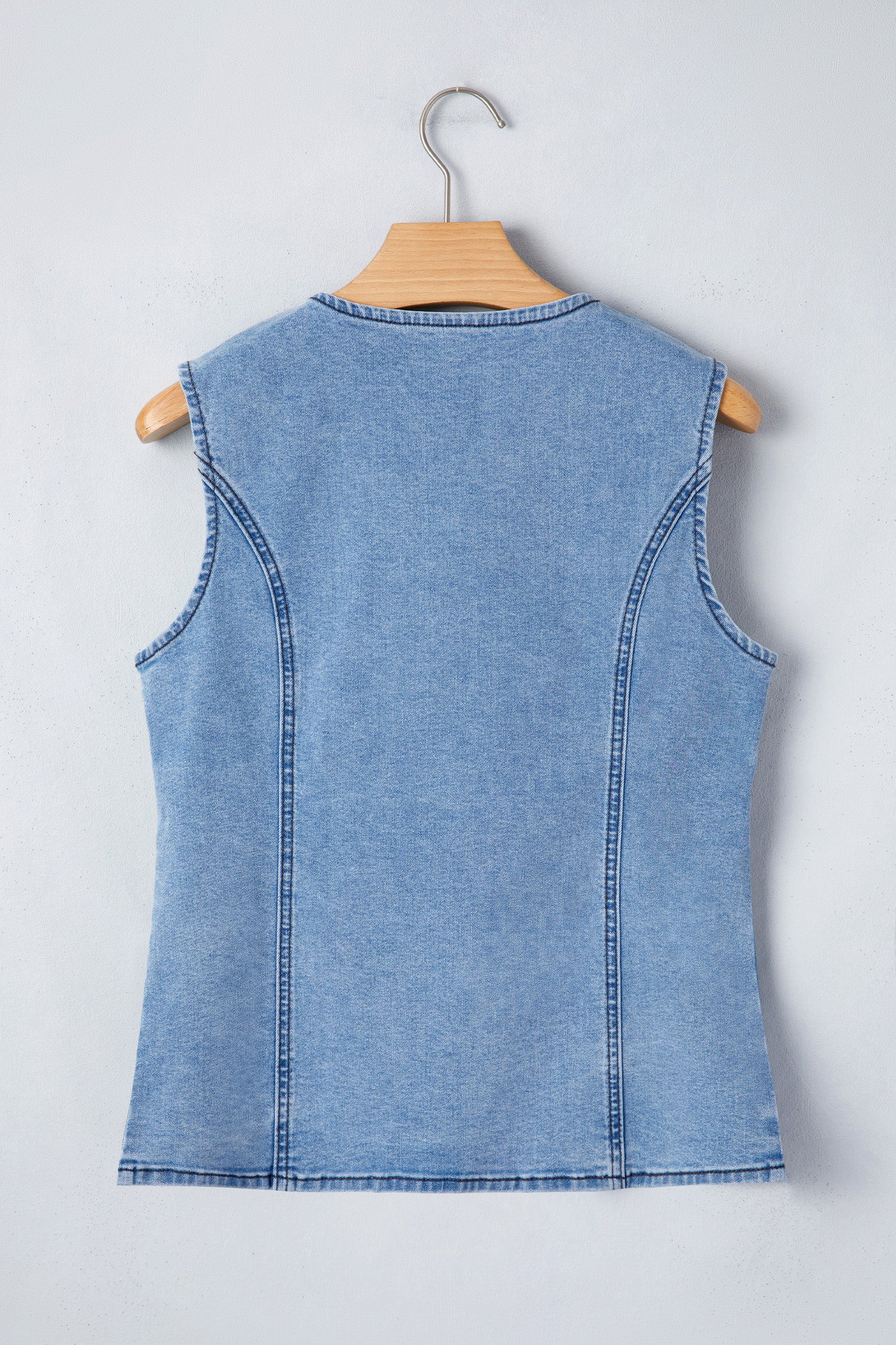 Women's Buttoned Front Slit Denim Vest Black Blue S-XL at LivelyLooks