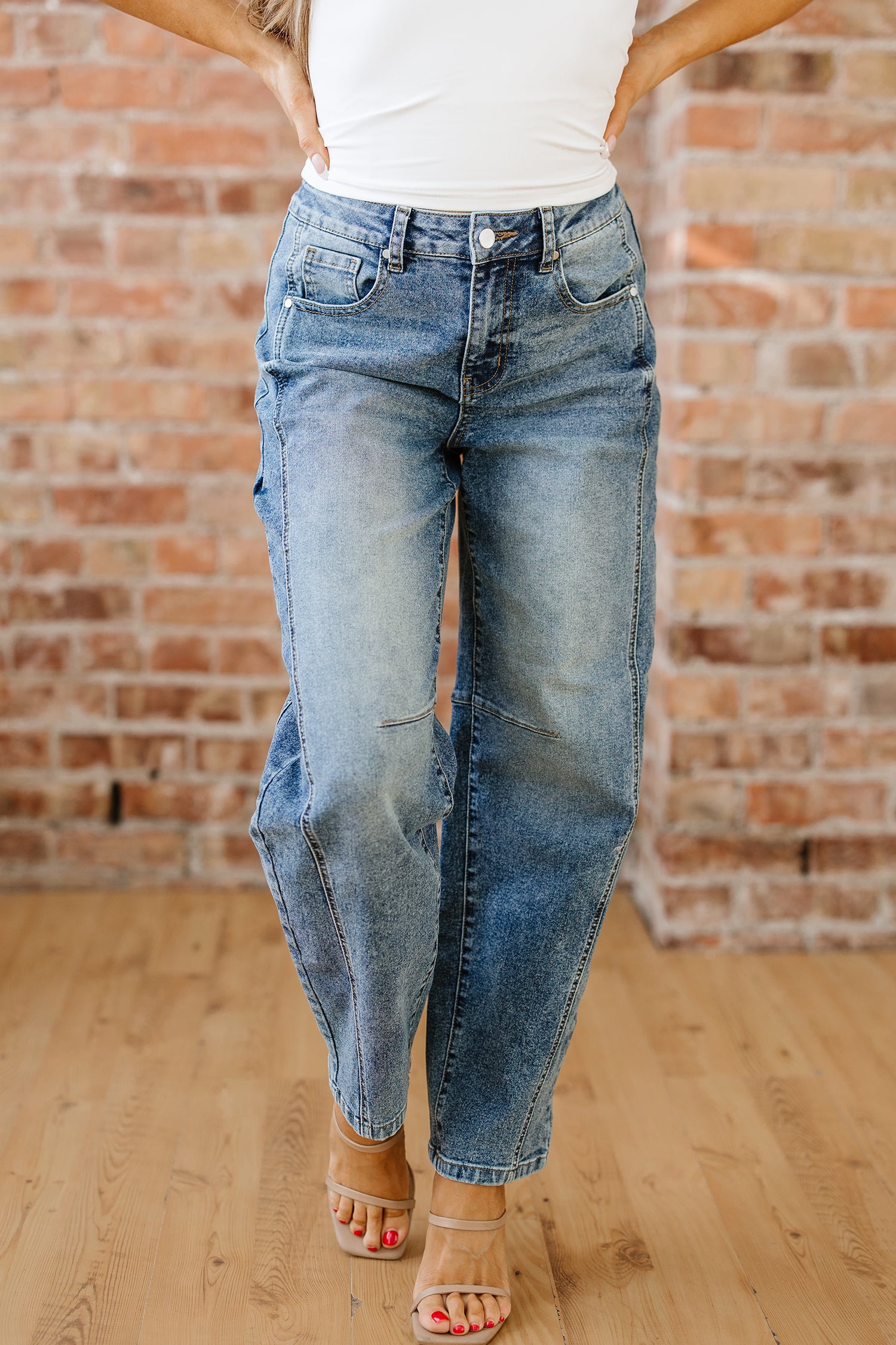 Women's Women's Vintage Washed Shift Jeans Seam Detail Wide Leg Sizes 4-16 at LivelyLooks