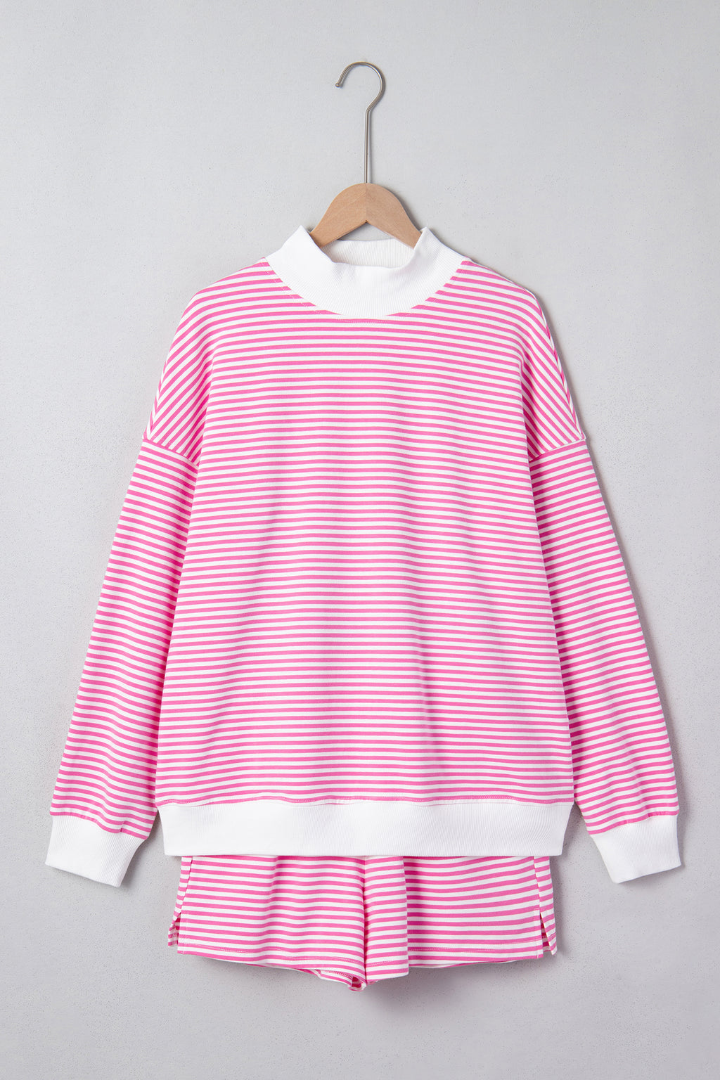 LivelyLooks Striped Oversized Mock Neck Sweatshirt & Shorts Co-ord Set | Blue, Pink, Green | S-XL women's fashion