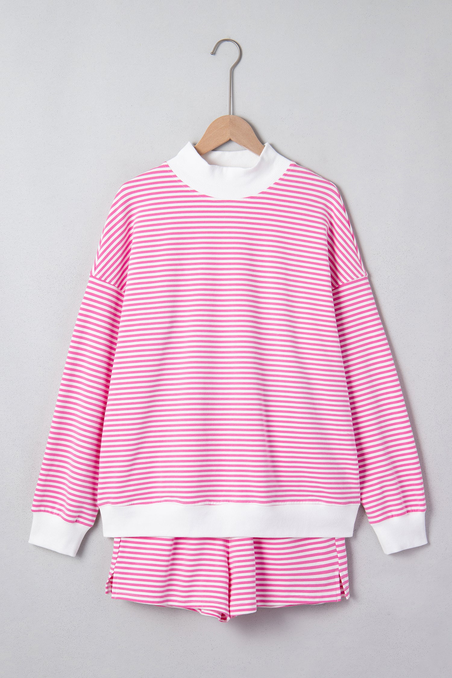 LivelyLooks Striped Oversized Mock Neck Sweatshirt & Shorts Co-ord Set | Blue, Pink, Green | S-XL women's fashion