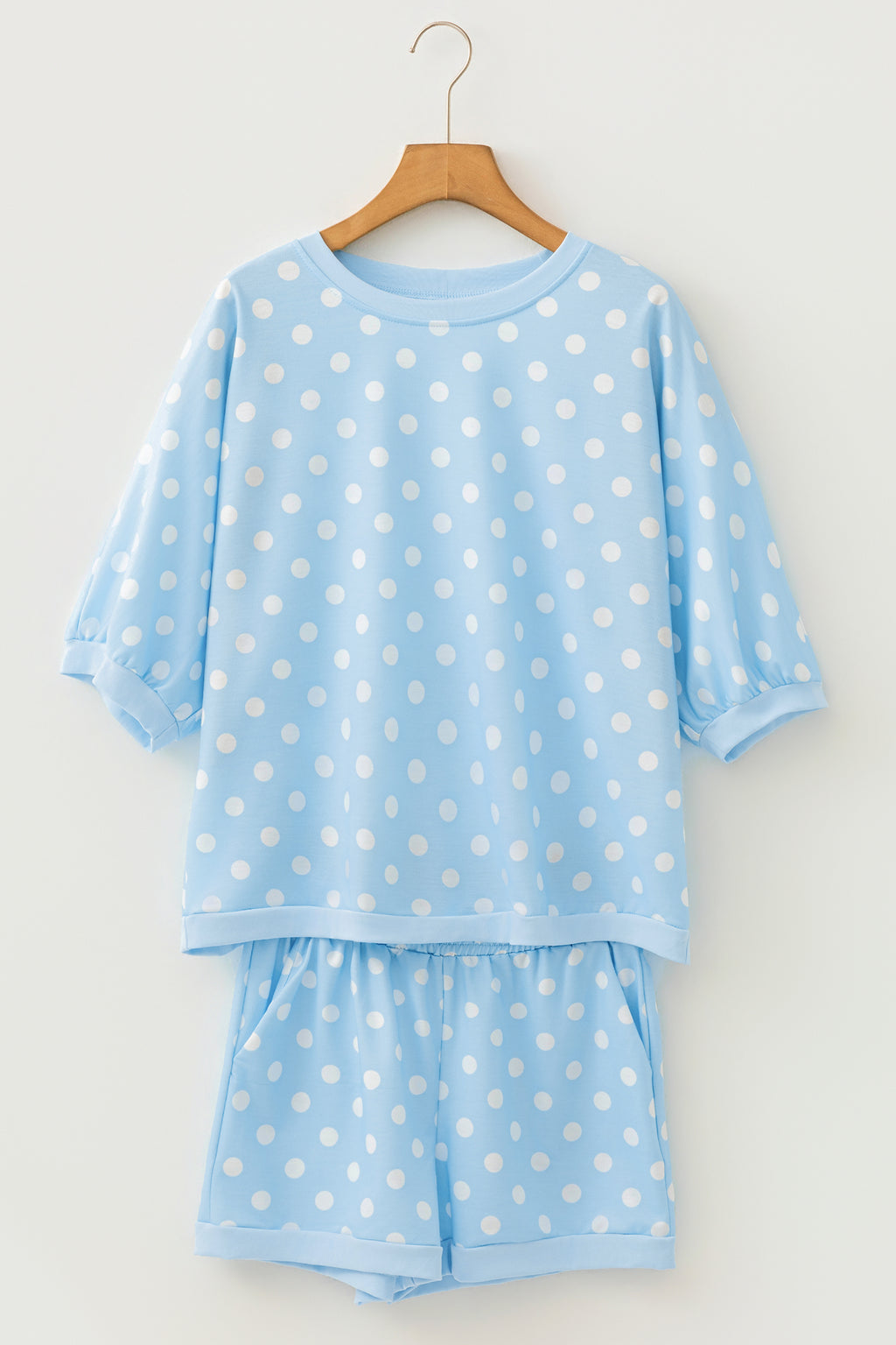 Polka Dot Oversized Top & Shorts Co-ord Set | Beige Pink Blue Green