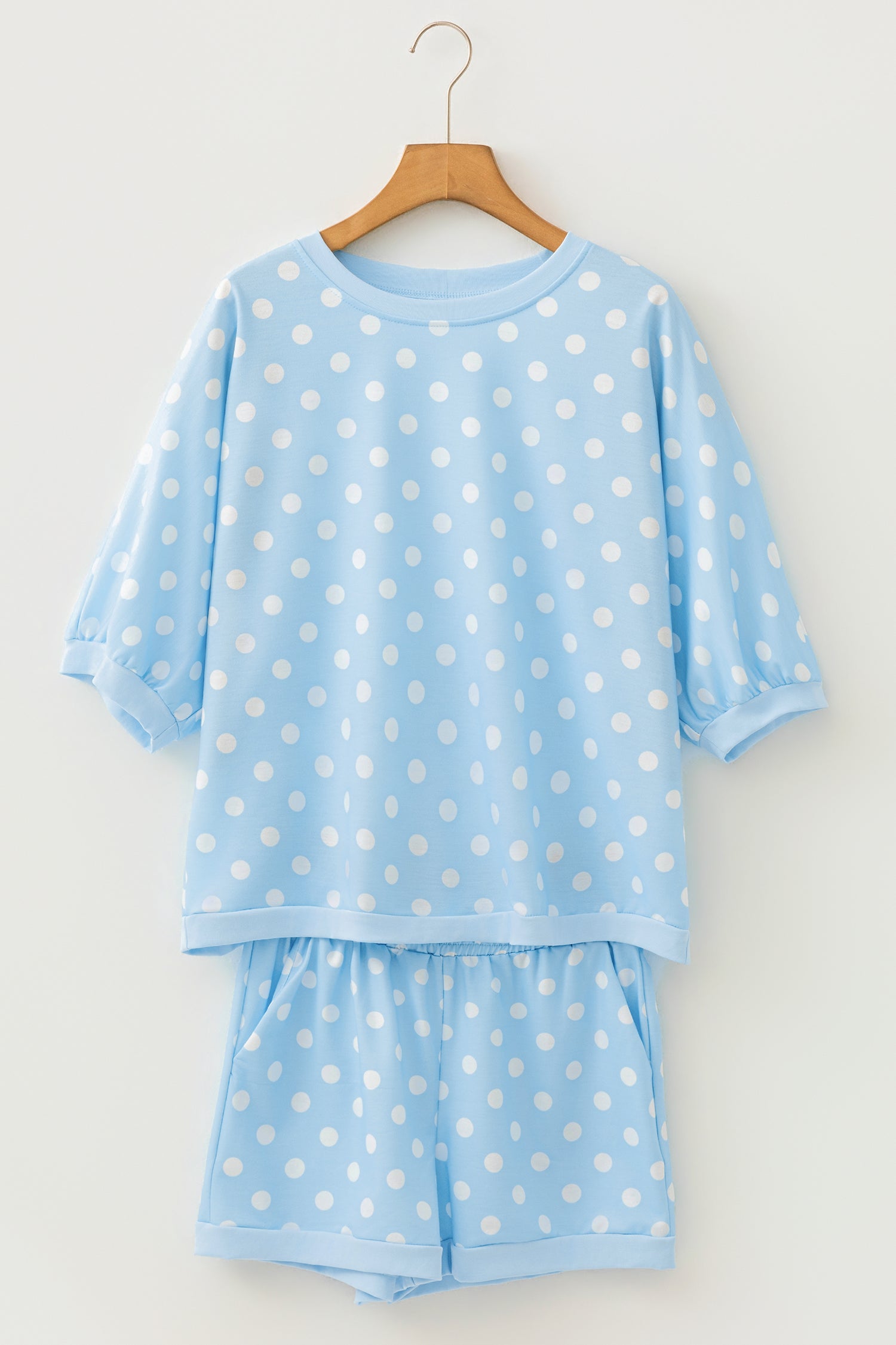 Polka Dot Oversized Top & Shorts Co-ord Set | Beige Pink Blue Green
